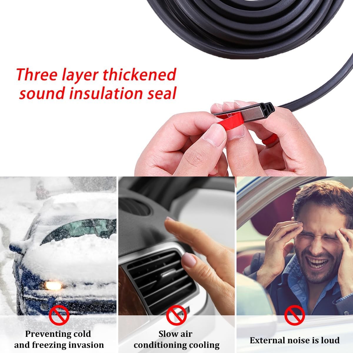 Car Weather Stripping, 9.8Ft Triple Layer 4 Holes Self Adhesive Rubber DSize: 3m