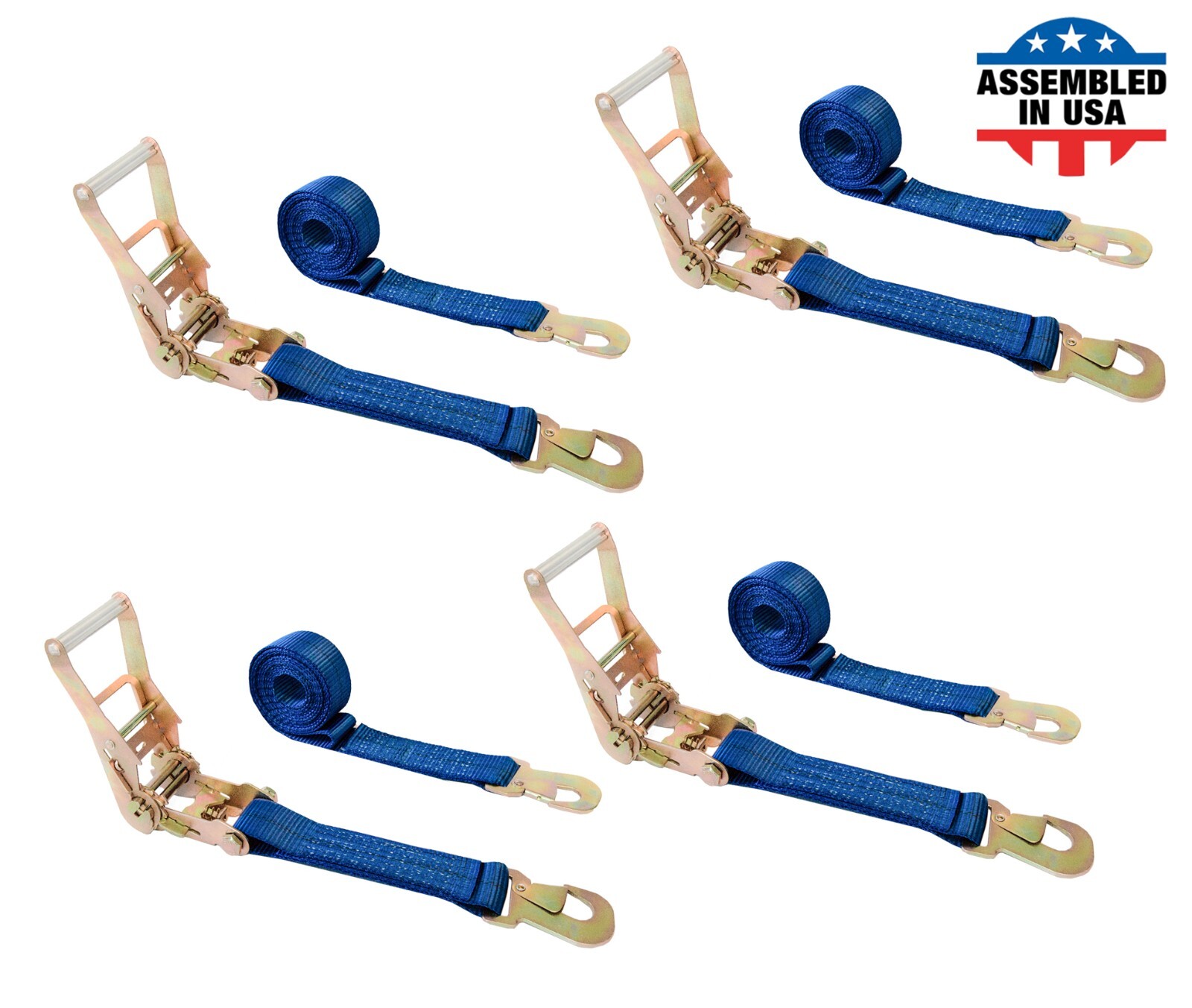 USA 4 Pack 2″ x 8′ Ratchet Tie Down Strap w/Flat Snap Hook Car Hauler Tow Truck