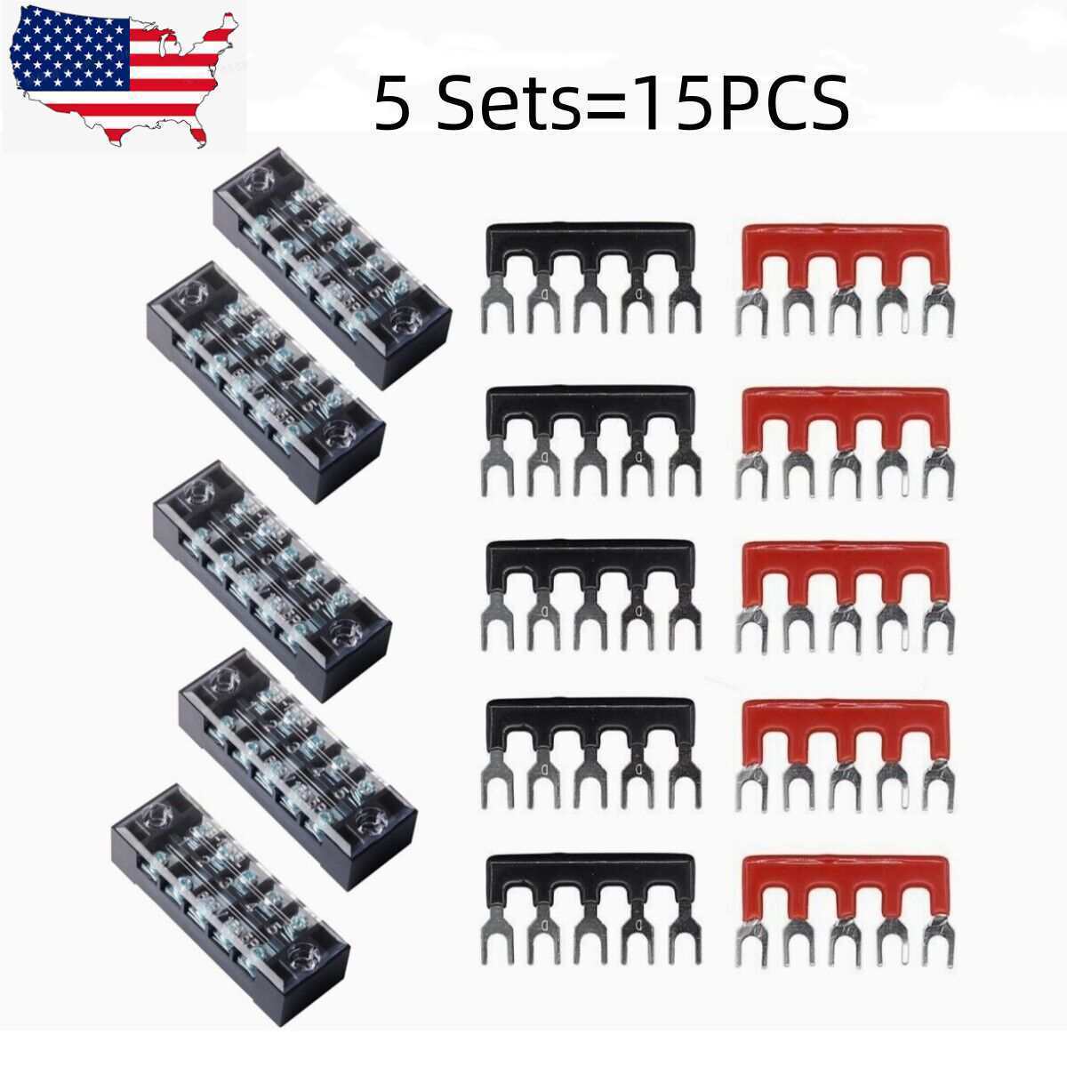 15A Dual Row 5 Position Screw Terminal Electric Barrier Strip Block 600V 5 Sets