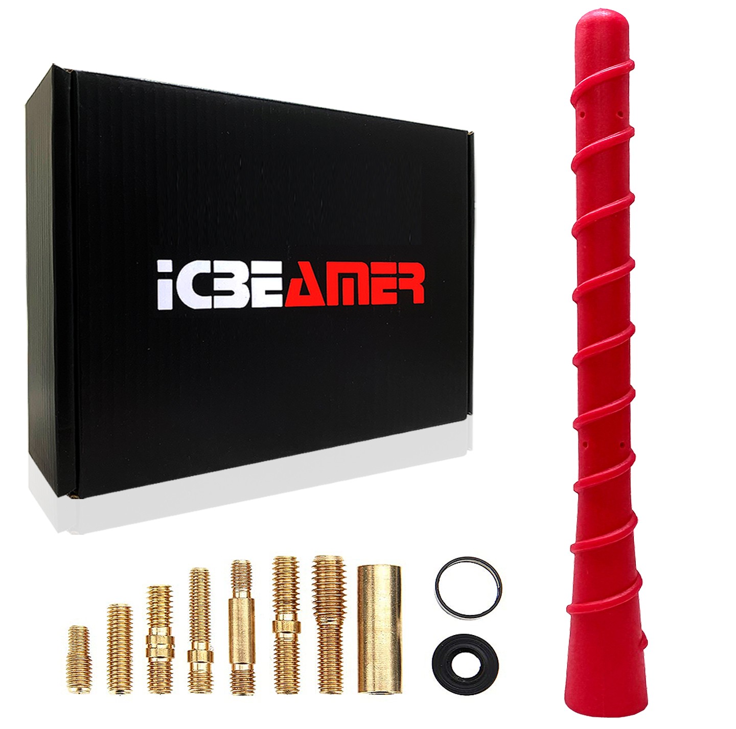 ICBEAMER 7-Inch Red Spiral Antenna for Jeep, Ford, RAM, Pickup Trucks