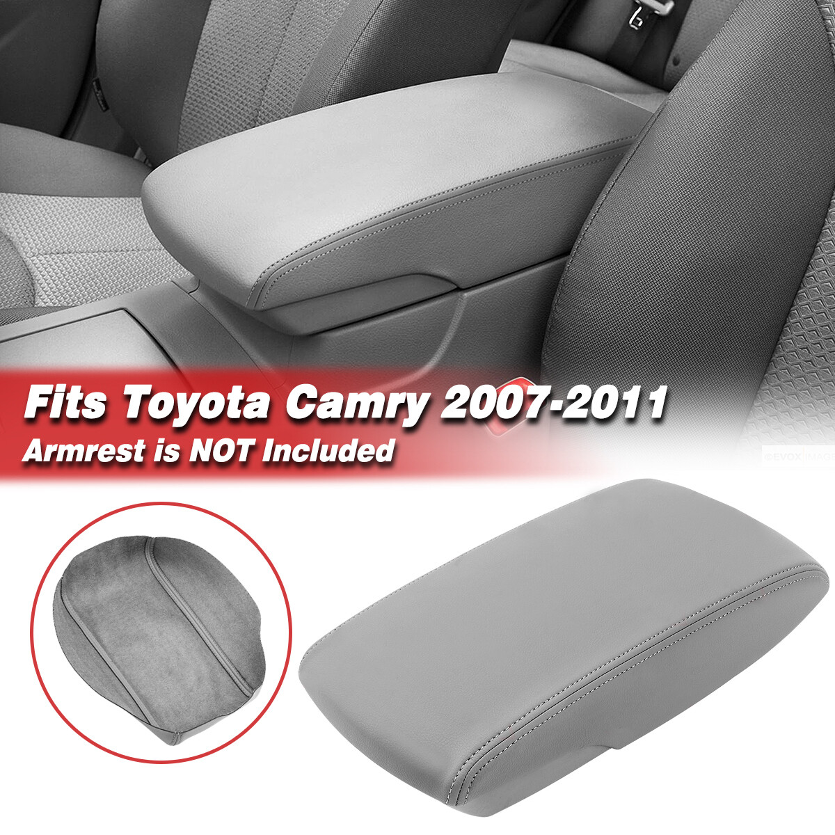 Fits 2007-2011 Toyota Camry Middle Console Lid Armrest Leather Cover Trim Gray