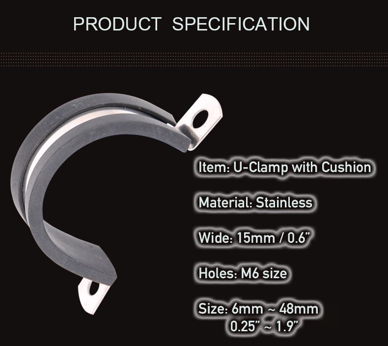Rubber Lined U Shape Stainless Steel Hose Pipe Clips Clamp Cable Manage – 14Size
