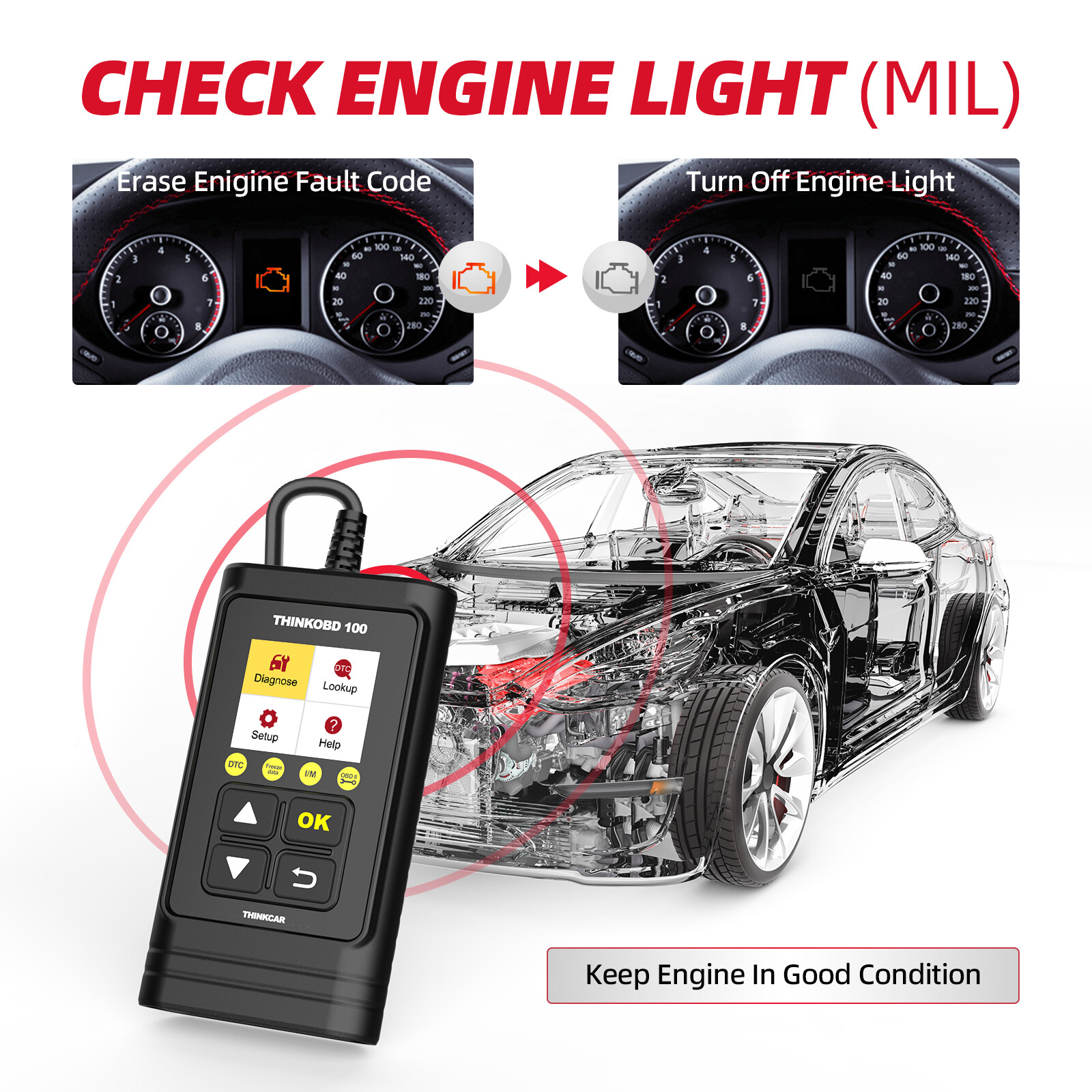 THINKCAR OBD100 Code Reader OBD2 Car Scanner Engine Auto Fault Diagnostic Tool