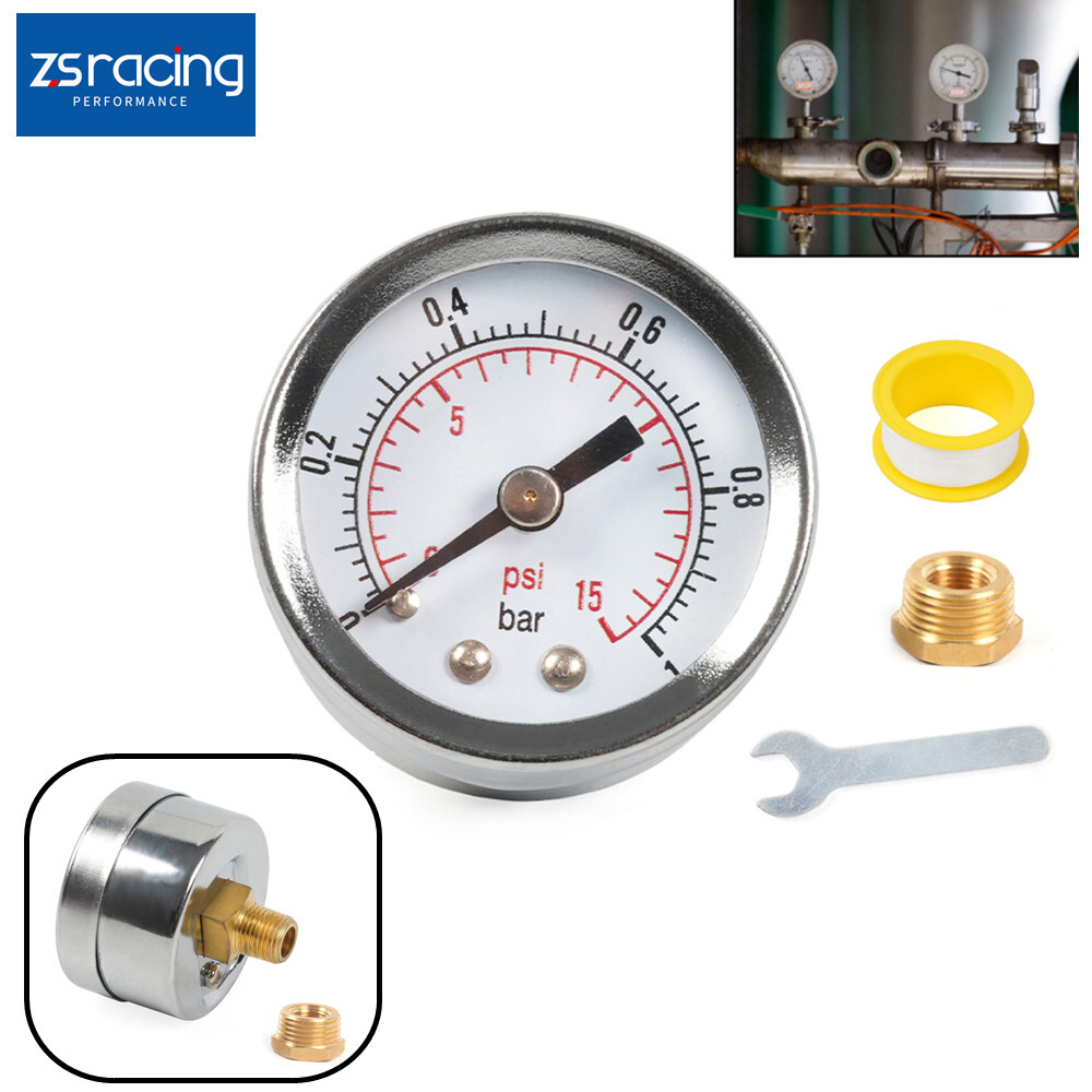 1/8″ NPT Pressure Gauge 0-15 PSI with 3/8″ Back Mount 1.5″ Face Diameter