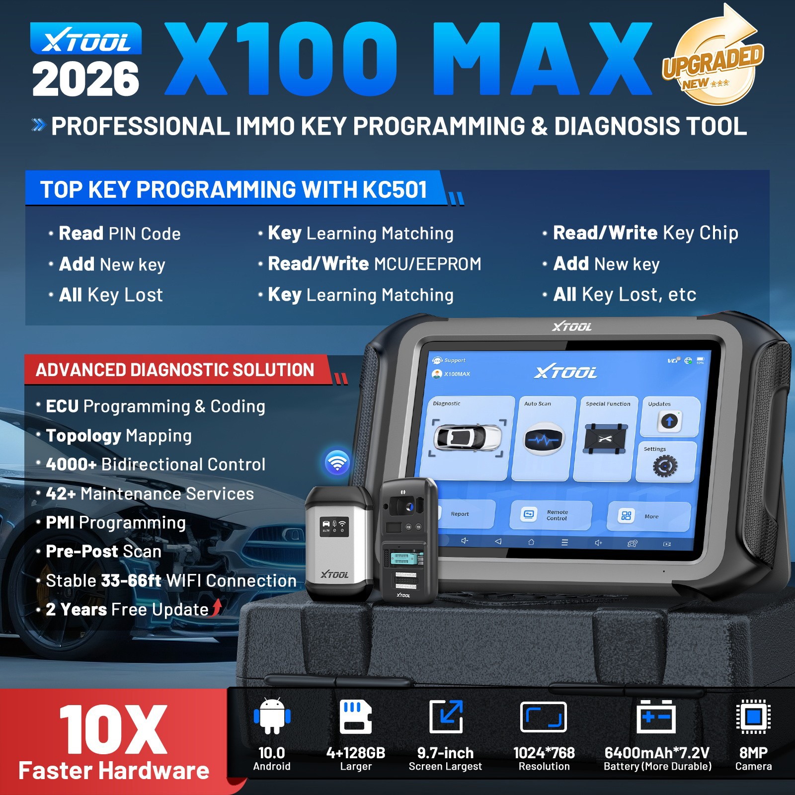 2024 XTOOL X100MAX Scanner IMMO Auto Programming Topology Full Diagnostic Coding