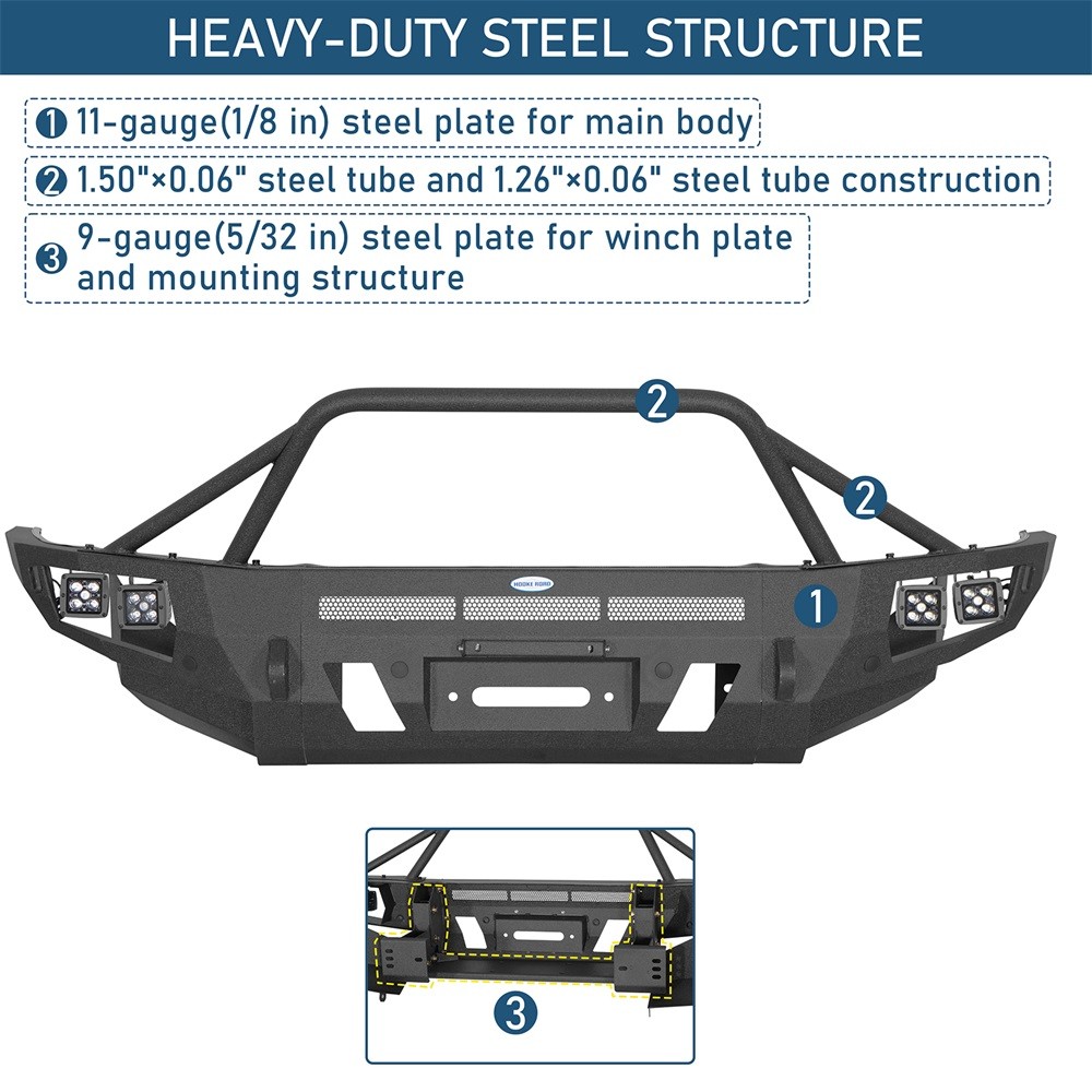 FULL WIDTH STEEL FRONT WINCH BUMPER W/BULL BAR & LEDS FIT 2010-2023 LEXUS GX460