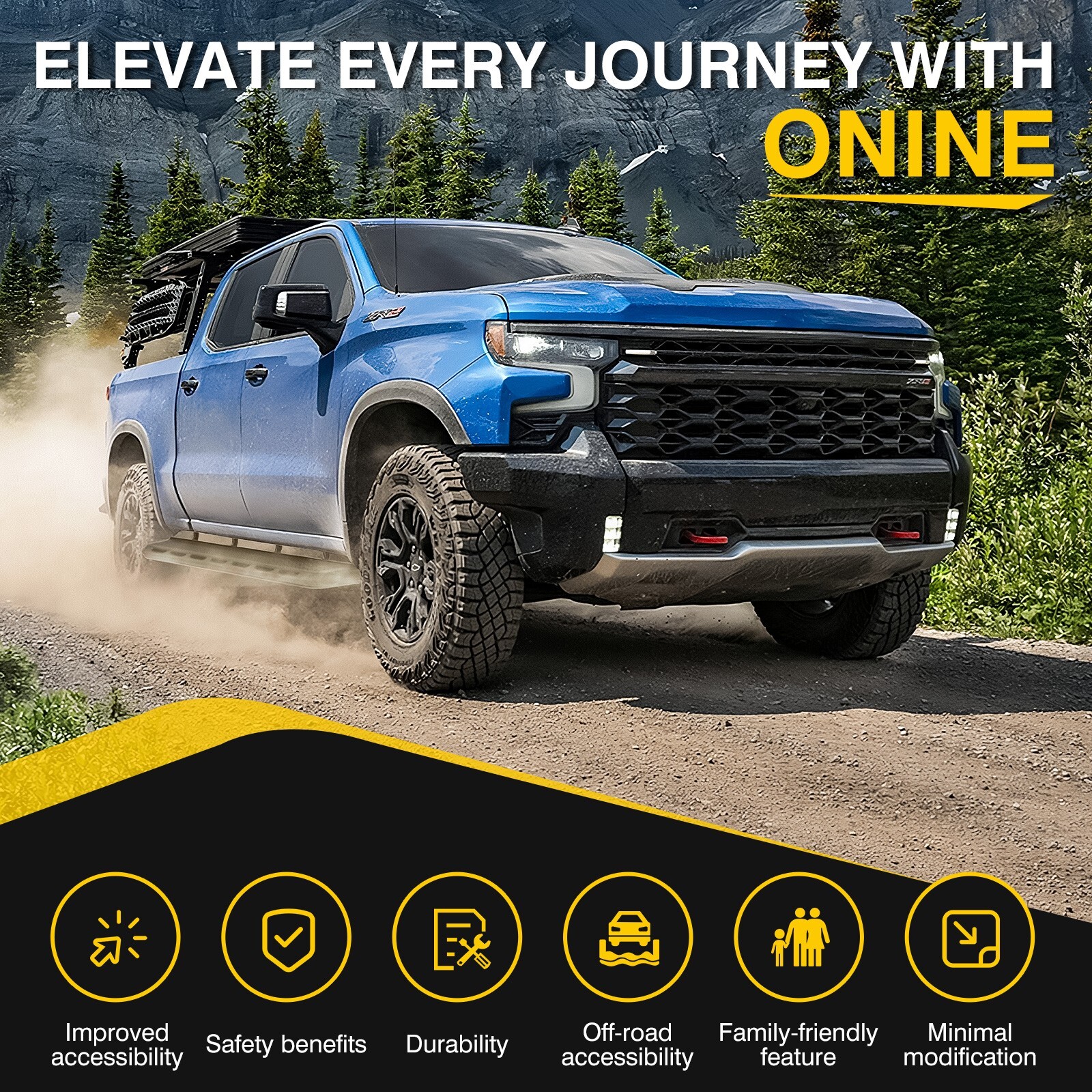 Fit 20-24 Chevy Silverado 1500 2500 3500HD Double Cab 7″ Running Board Side Step