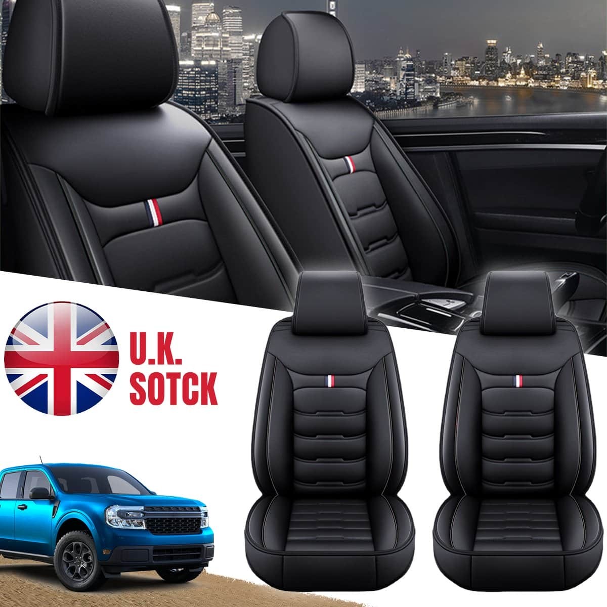 2-Seats Car Seat Covers PU Leather Front Cushion Full Set Universal AB