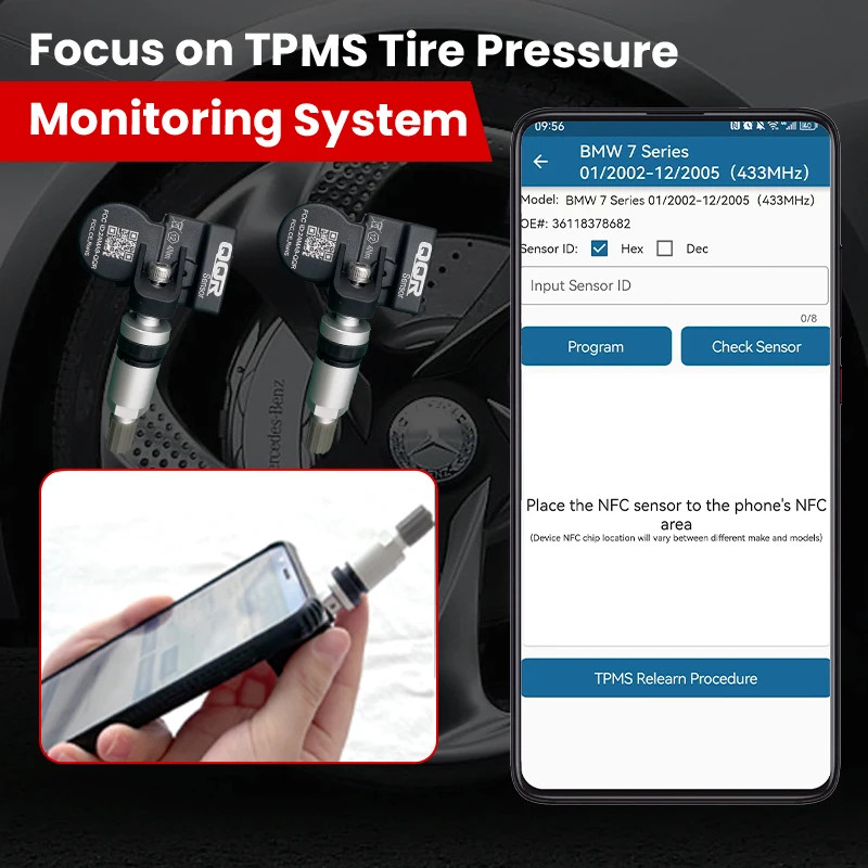 4x NFC TPMS Sensor 315/433MHz Programmable Universal OE Replacement