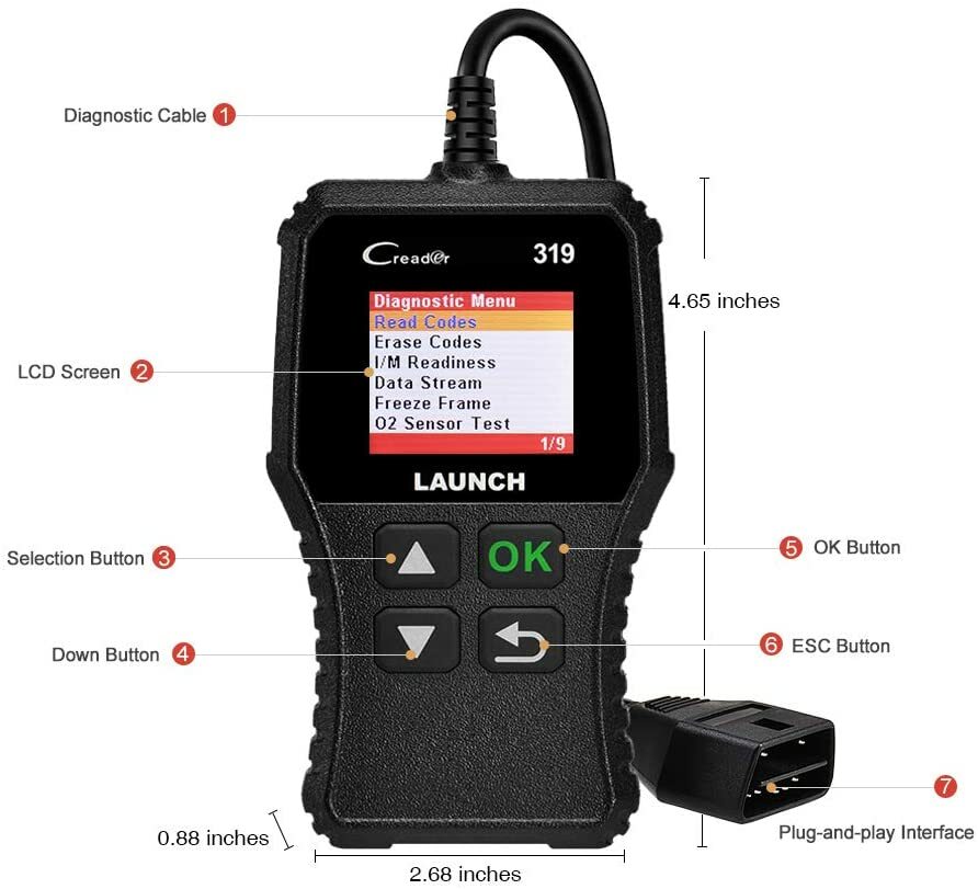 LAUNCH CR319 OBD Scanner OBD2 Code Reader Car Check Engine Fault Diagnostic Tool