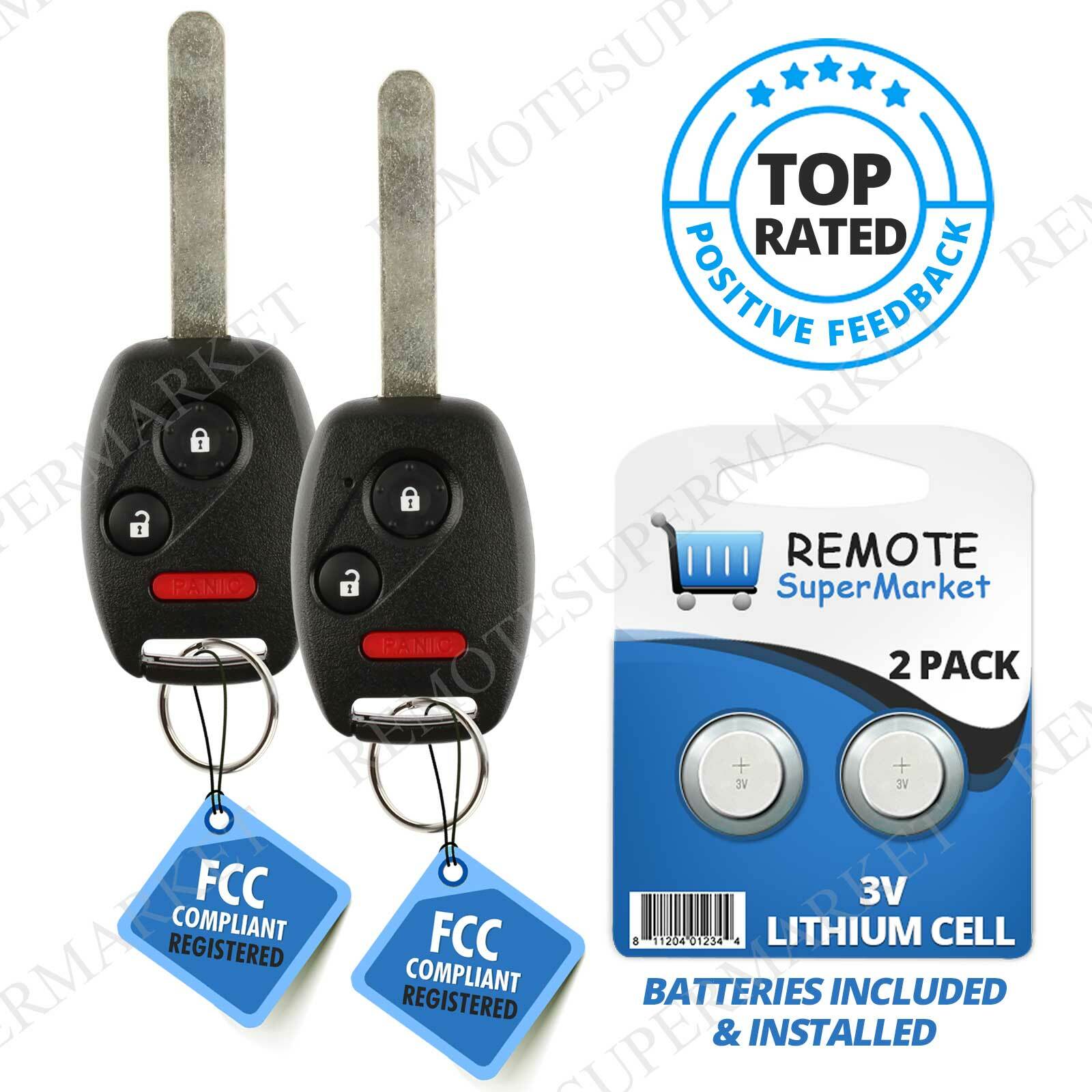 Replacement for 2005 2006 2007 2008 Honda Pilot Remote Car Keyless Key Fob Pair