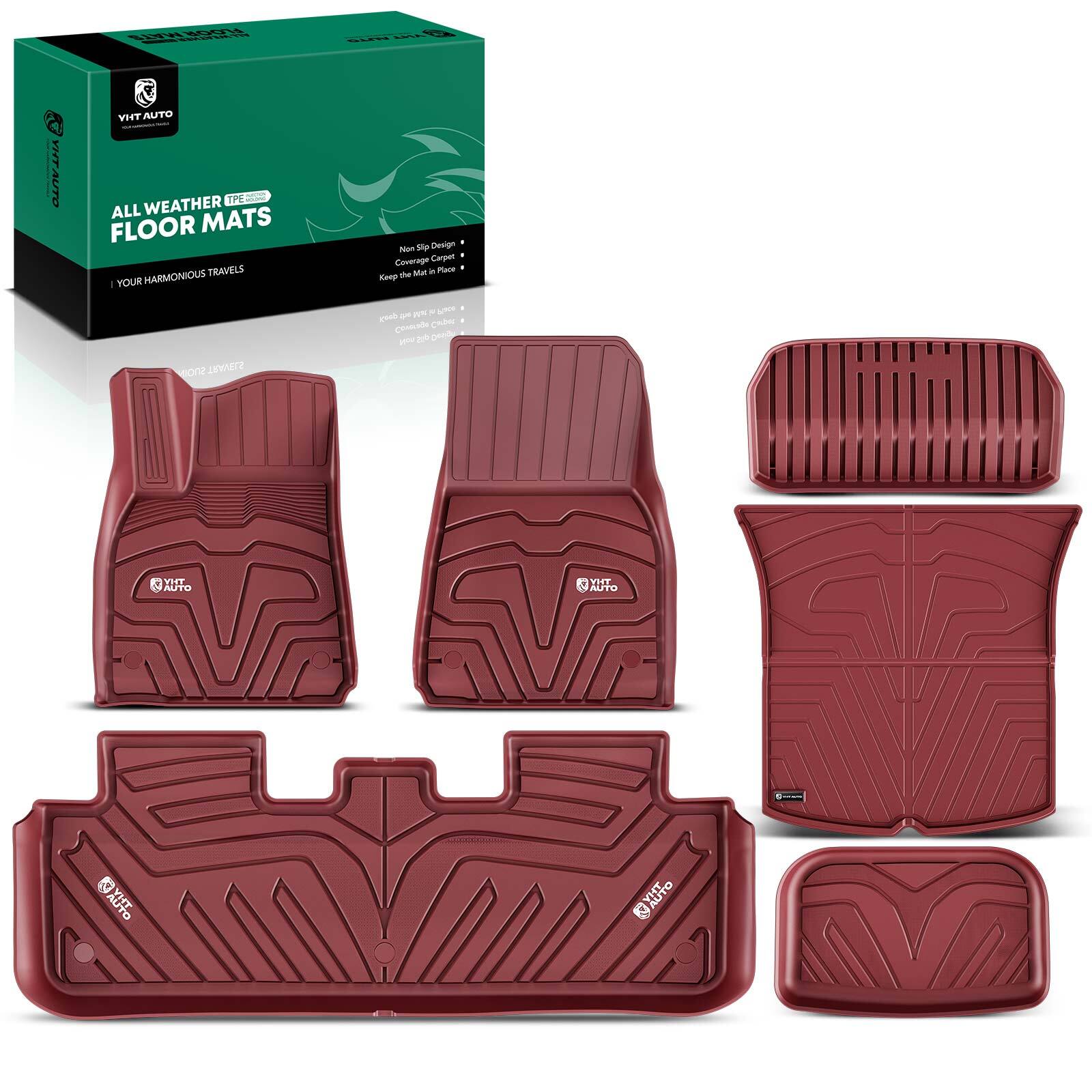 6Pcs Front and Rear Side Red Floor Mats Liners for Tesla Model Y 2020-2023 SUV