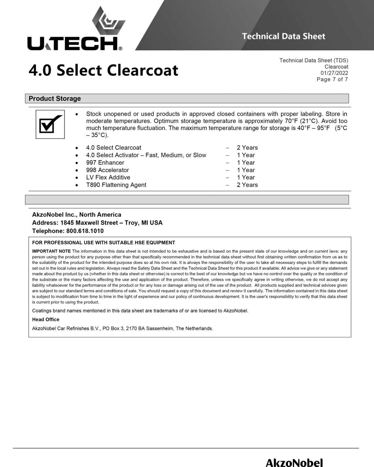 AkzoNobel U-TECH 4.0 Select UTECH Clear Coat 4:1 Mix 1.25 Gal. Kit Slow Hardener