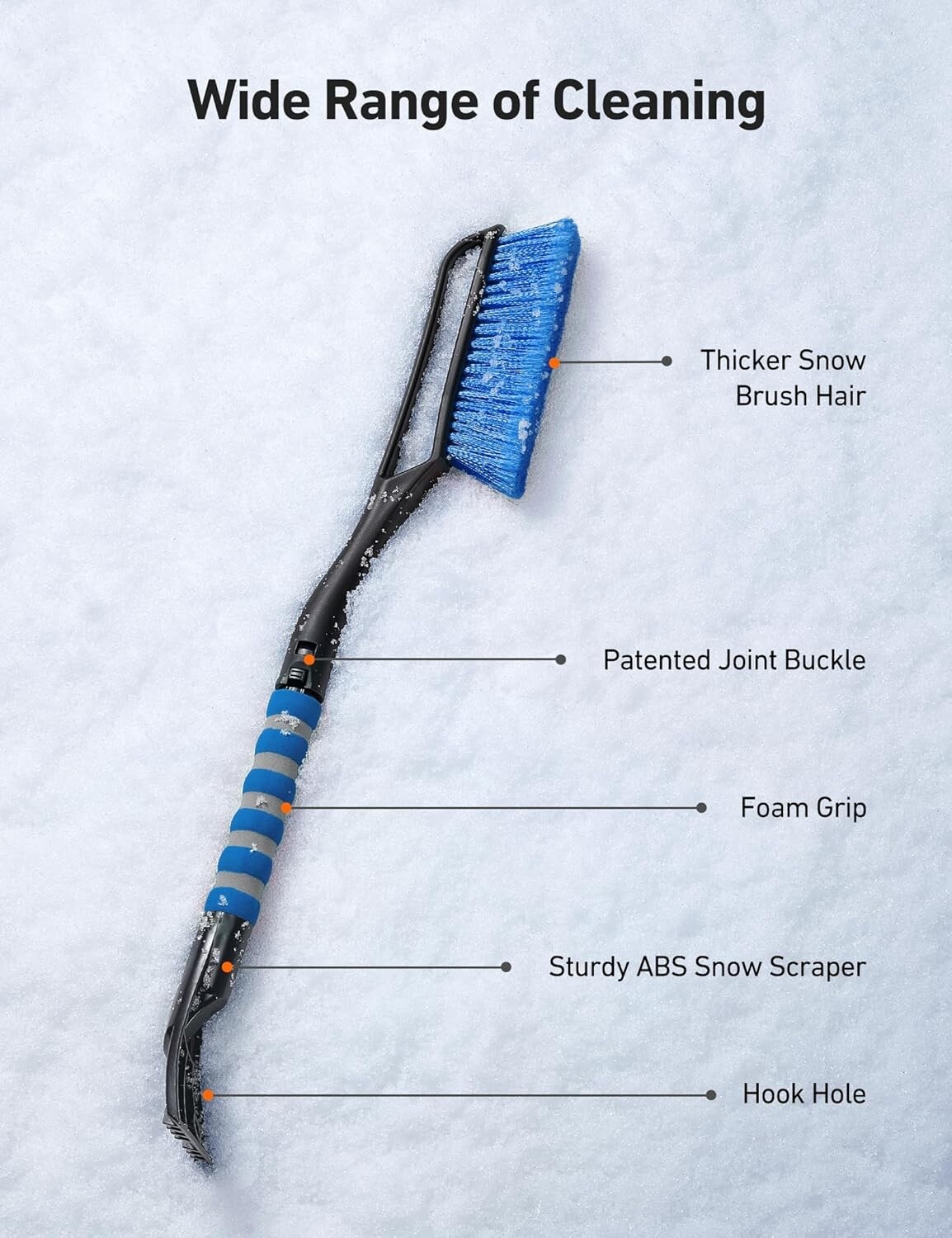 AstroAI 27” Snow Brush & Ice Scraper | Detachable, Foam Grip for Cars & SUVs