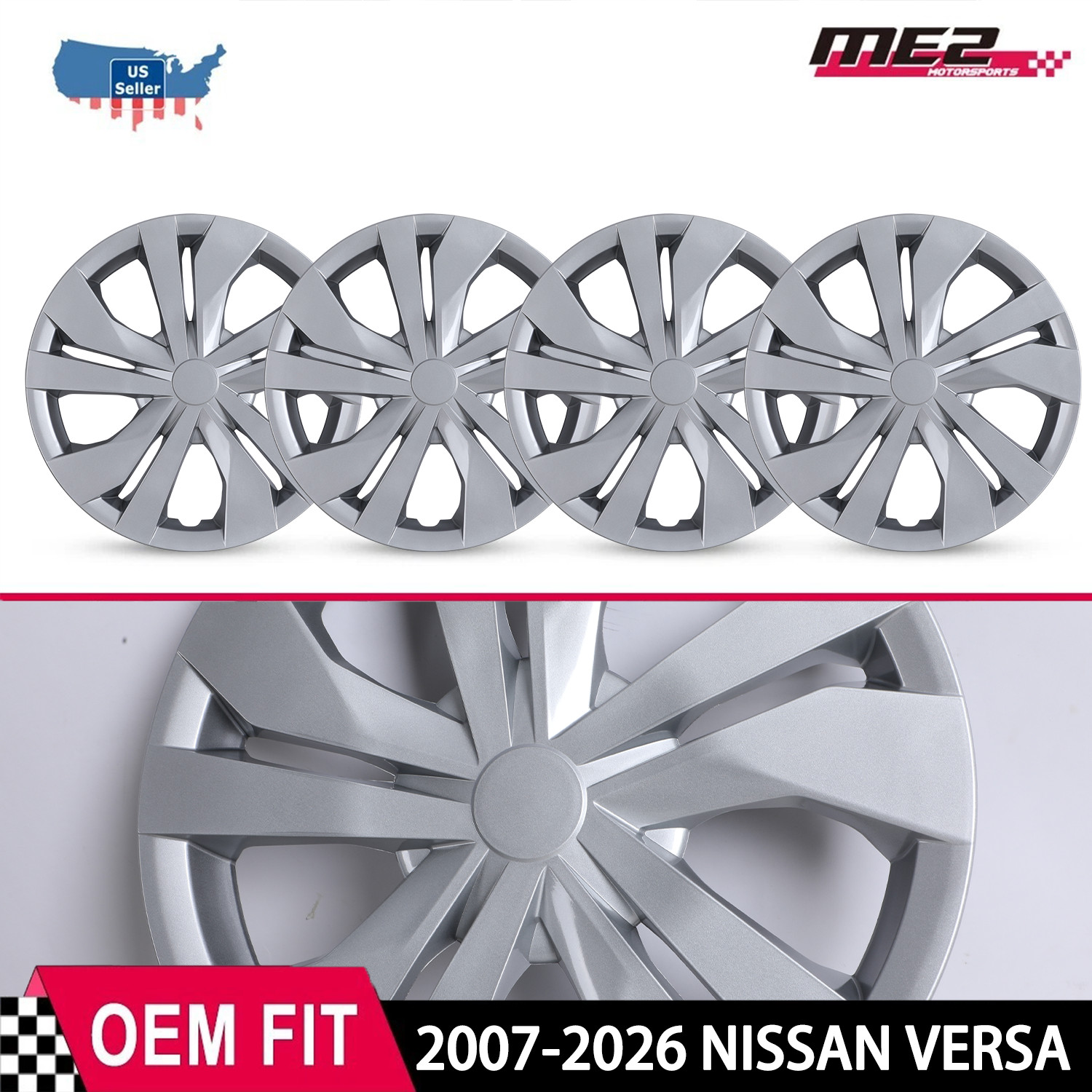 4 Pack 15″ Hubcaps for 2007-2026 NISSAN VERSA Snap-on Steel Wheel Covers R15