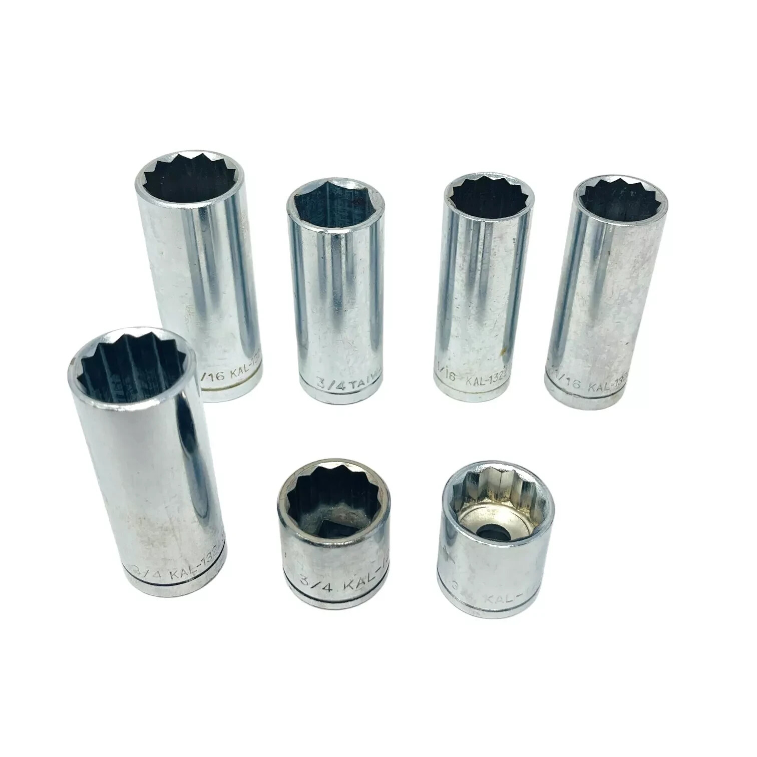7 Pcs KAL 1326, 11/16, 3/4, 13/16 in, 3/8 in Drive Deep Socket Set Made in Japan