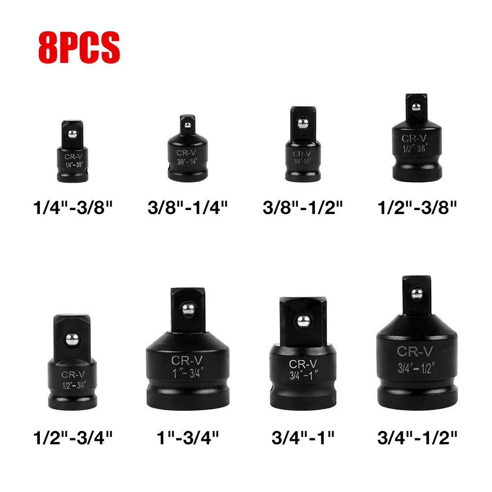 8PCS Impact Socket Reducer Adapter Set Convertor Adaptors 1/4″ 3/8″ 1/2″ 3/4″ 1″