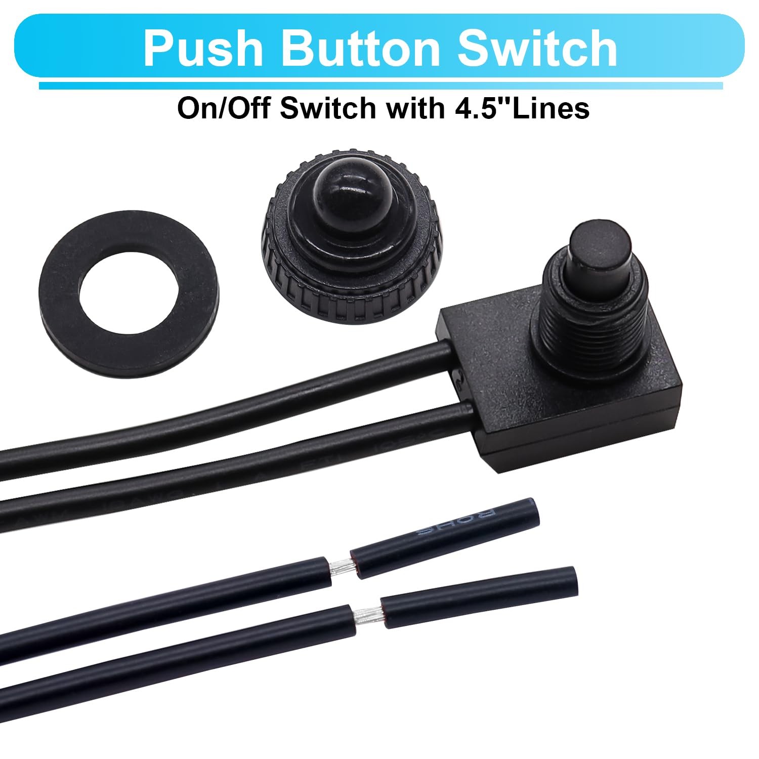 TWTADE 2PCS Waterproof RV Push Button Switch 12V ON/Off SPST 2 PCS, Black