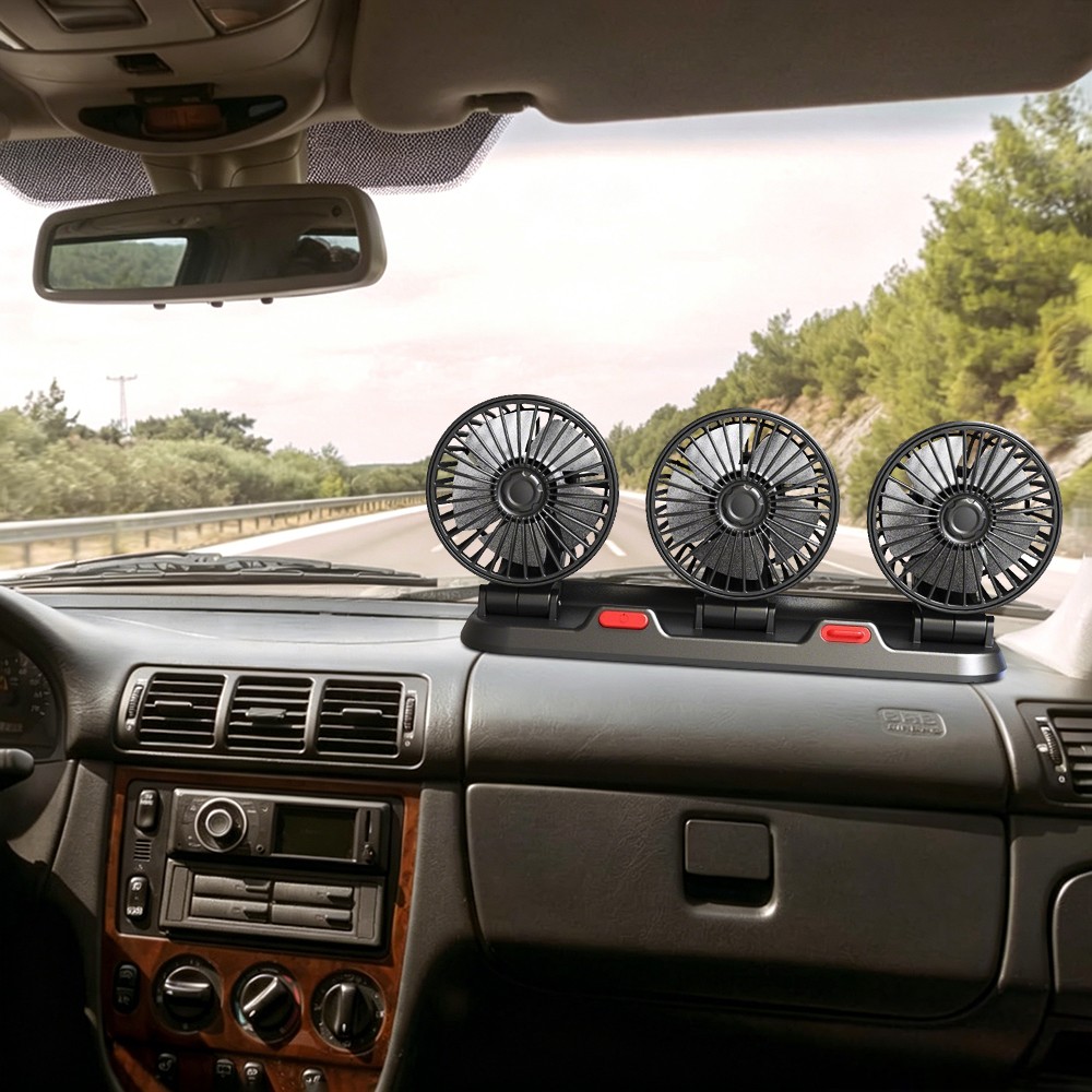 Car Fan Three Head Vehicle Cooling Fan with Two Speeds 360° Rotation for RV SUV