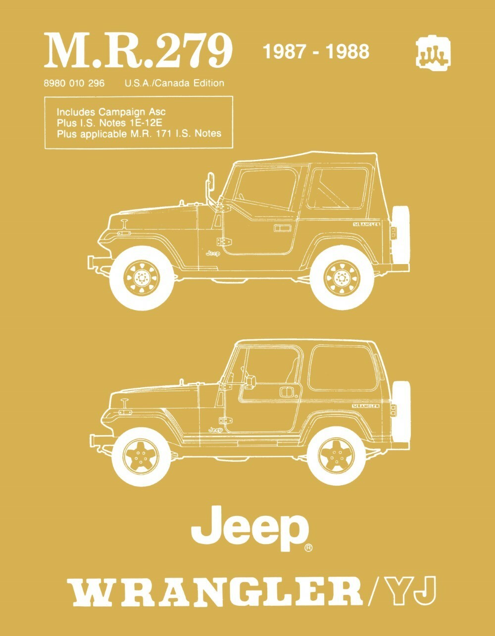 1987 – 1988 Jeep Wrangler / YJ Service Workshop Manual – M.R. 279