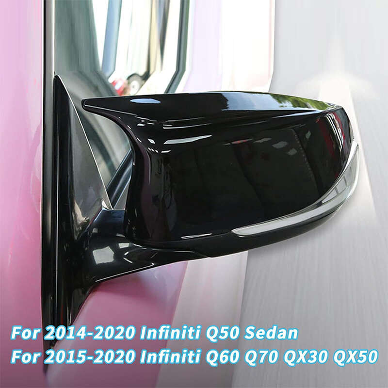 2X Mirror Cover Cap For Infiniti Q50 Q60 Q70 2014-2021 M3 Style Side Gloss Black