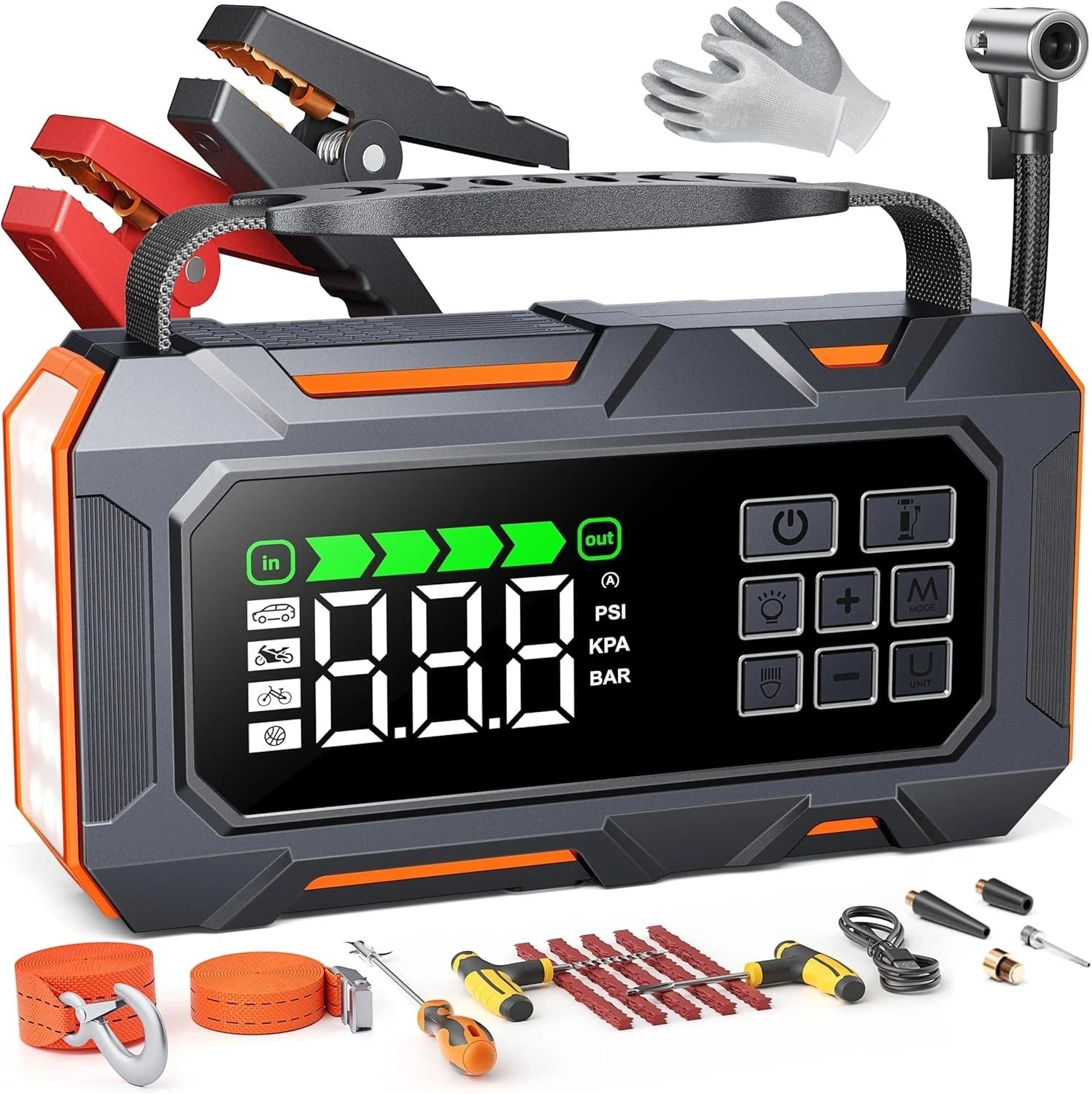 YaberAuto 16-in-1 Jump Starter with Air Compressor 8000A 160PSI Car Battery…
