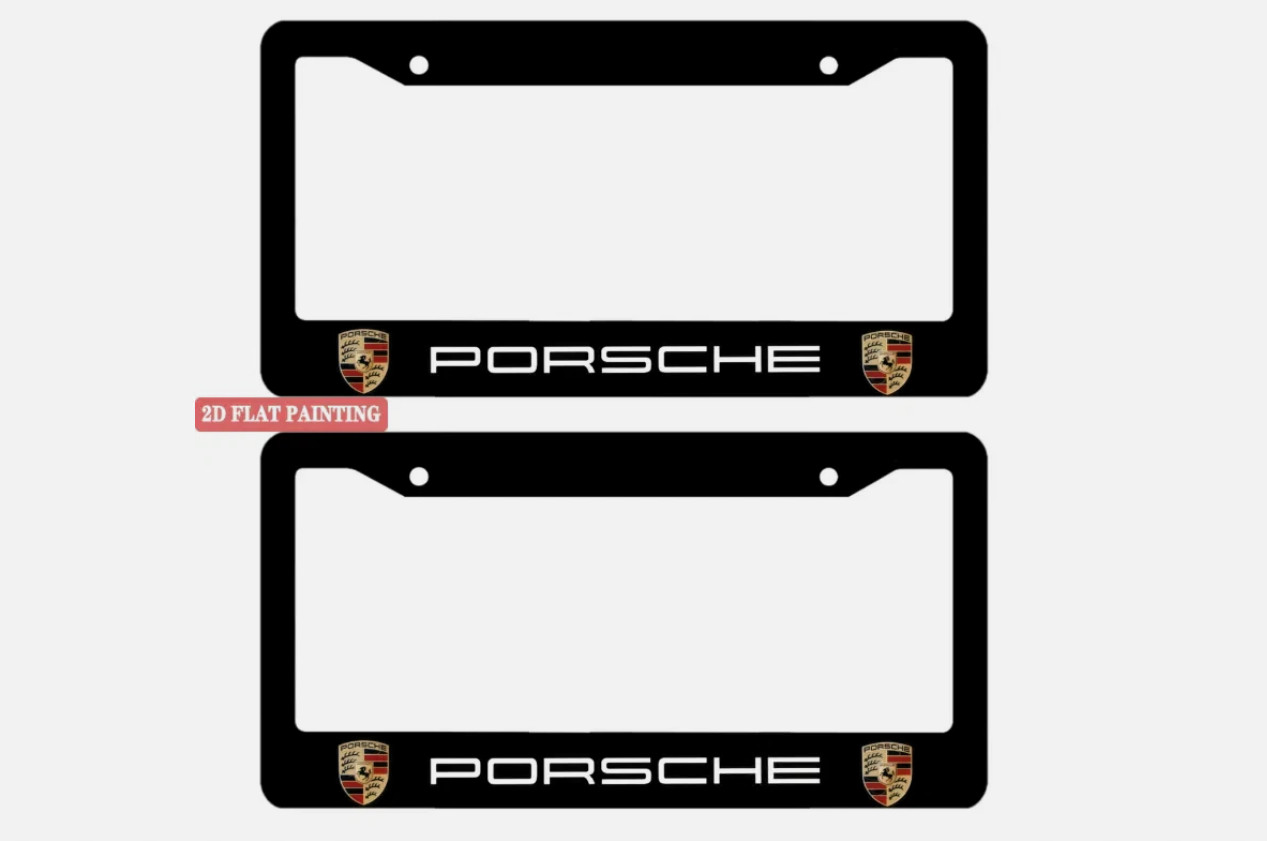 Porsche 2 Pack Black Aluminum License Plate Frame with Screw Caps
