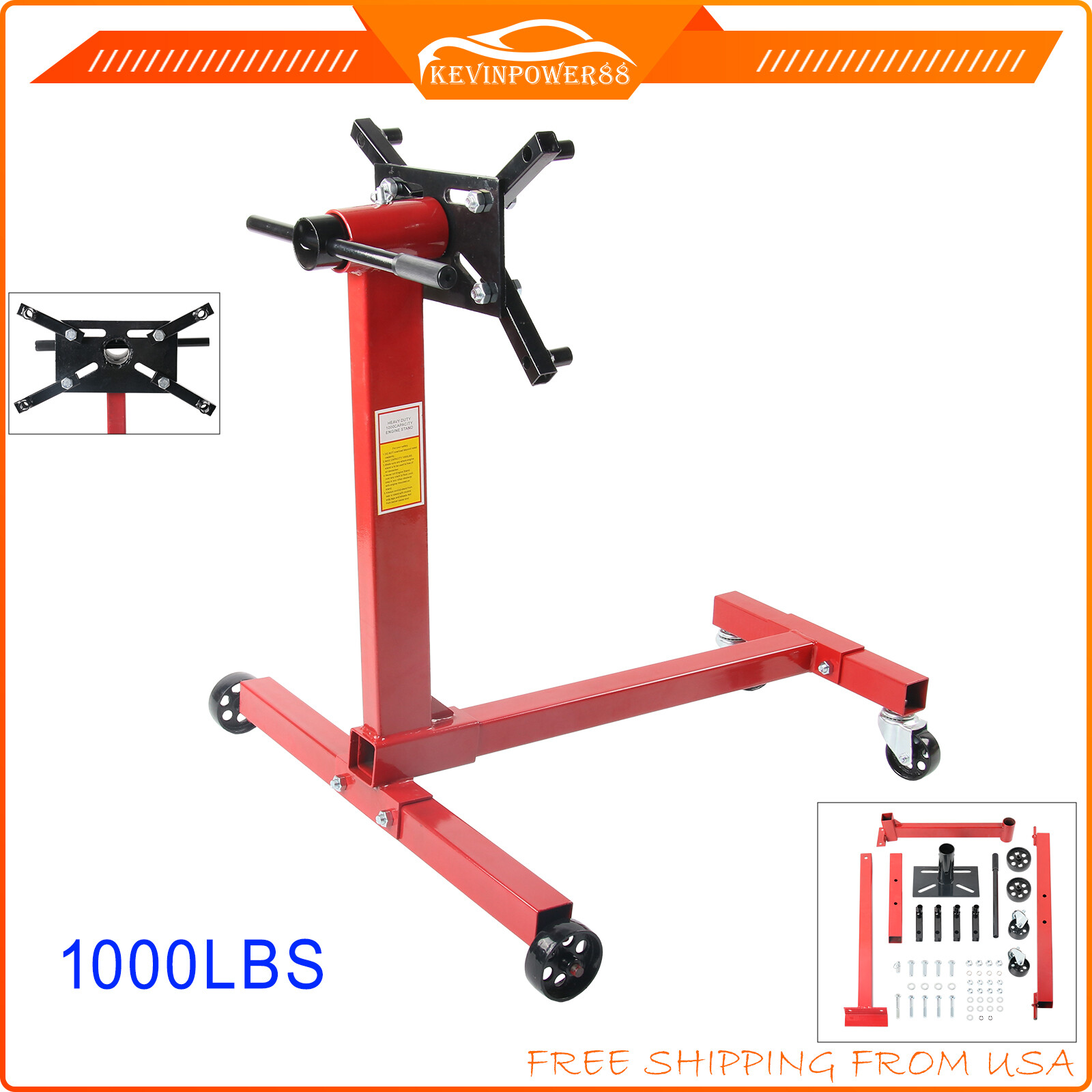 1000LBS Folding Engine Stand Steel Motor Hoist Dolly 360° Degree Adjustable Head