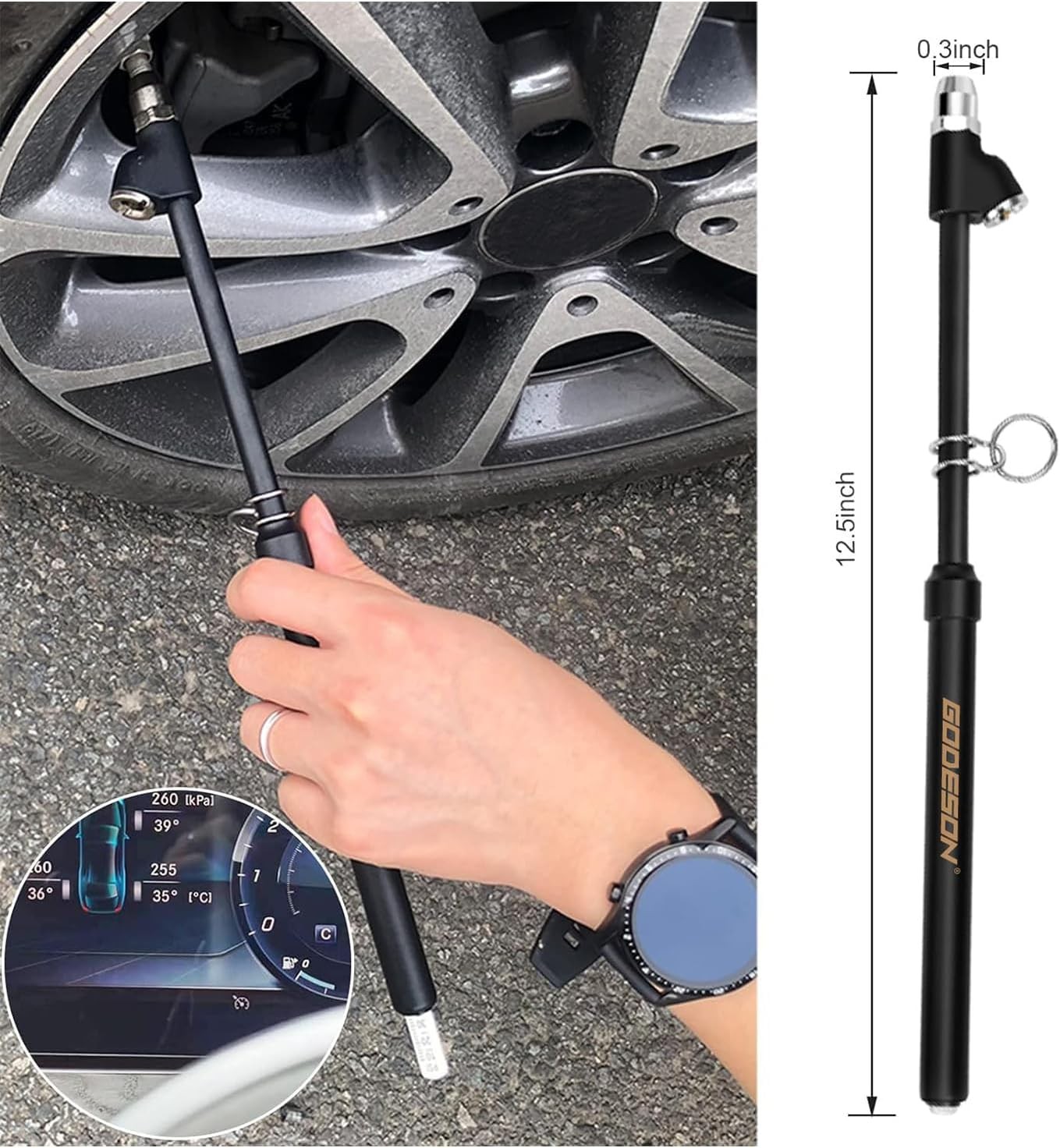 Straight-On Dual Head Tire Pressure Gauge 150 PSI, Zinc Alloy Stainless Steel, E