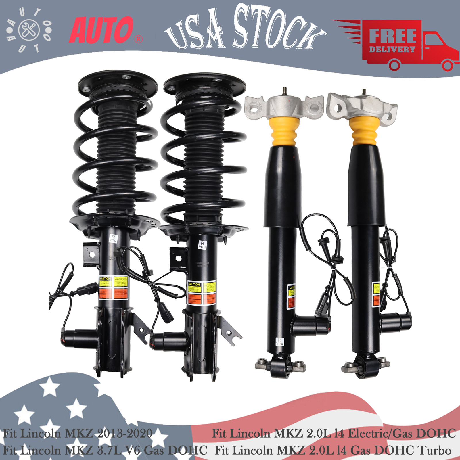 For Lincoln MKZ Full Set Front Rear Shock Struts Assys Electric GAS 2013 DOHC