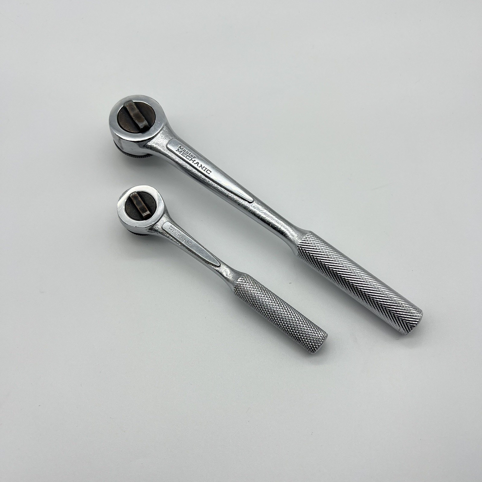 Vintage Master Mechanic 2pc 3/8” & 1/4” Drive Ratchets ThumbWheel Fine Tooth USA