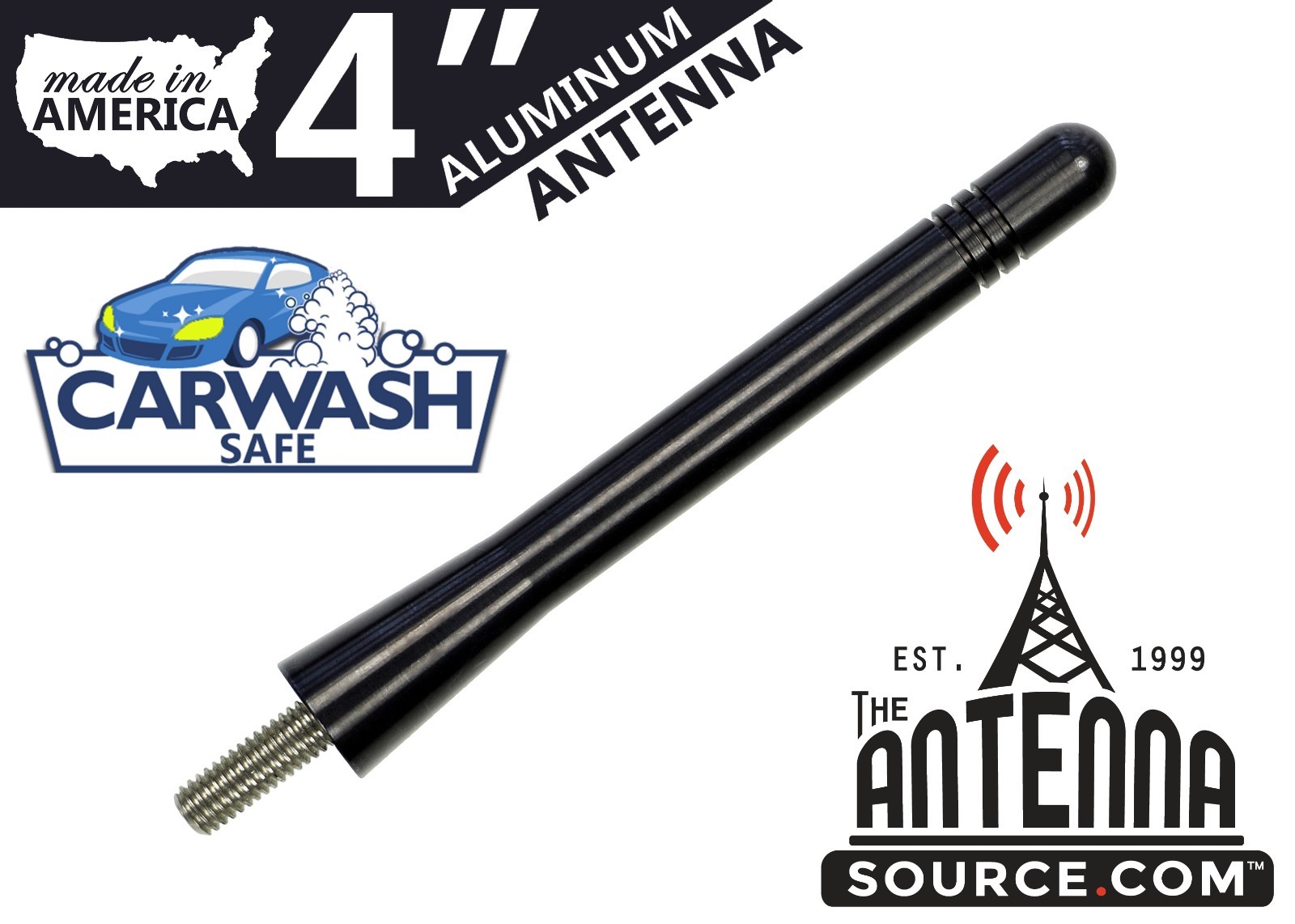**SHORT** 4″ BLACK ALUMINUM ANTENNA MAST – FITS: 1997-2000 Plymouth Voyager