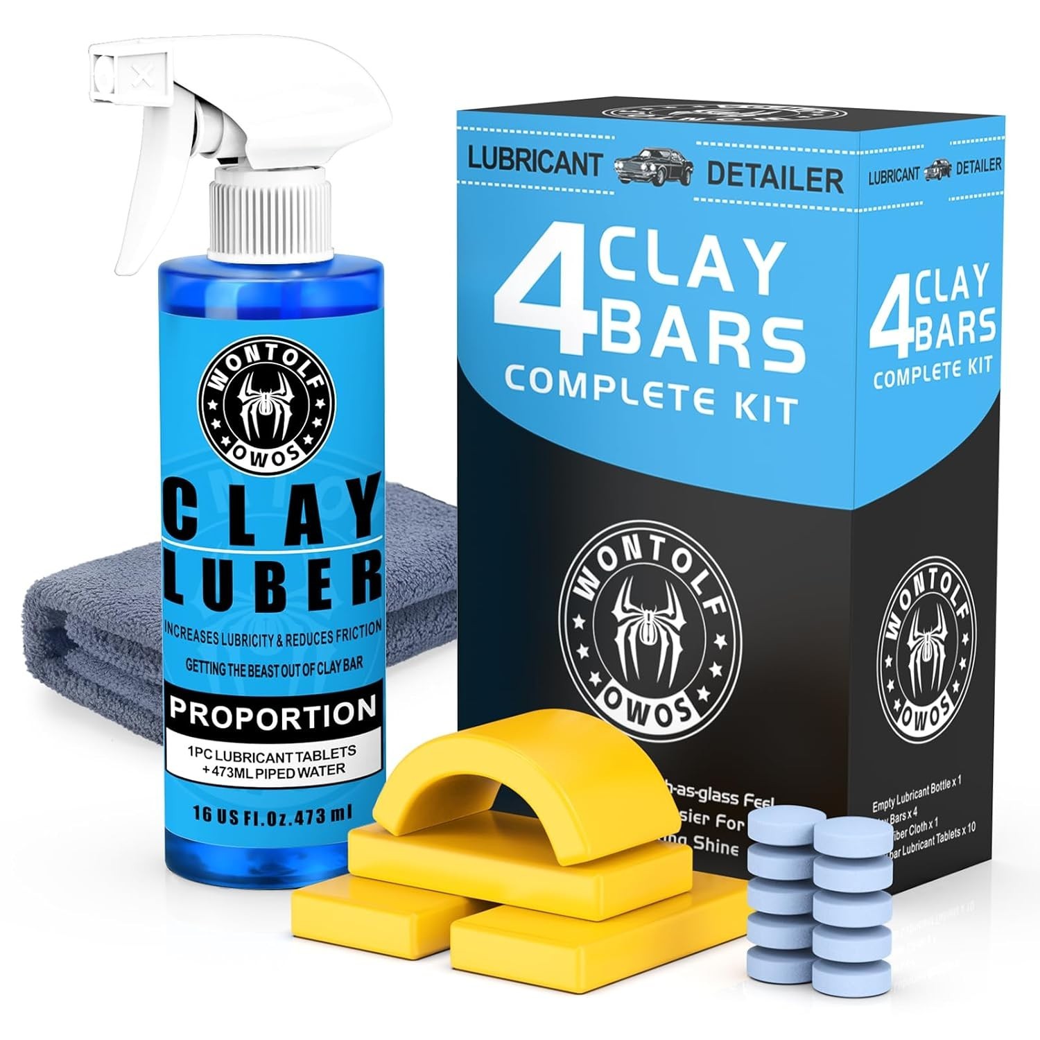 Car Clay Bars Auto Detailing and Clay Luber Synthetic Lubricant Kit, 4 Clay Bars