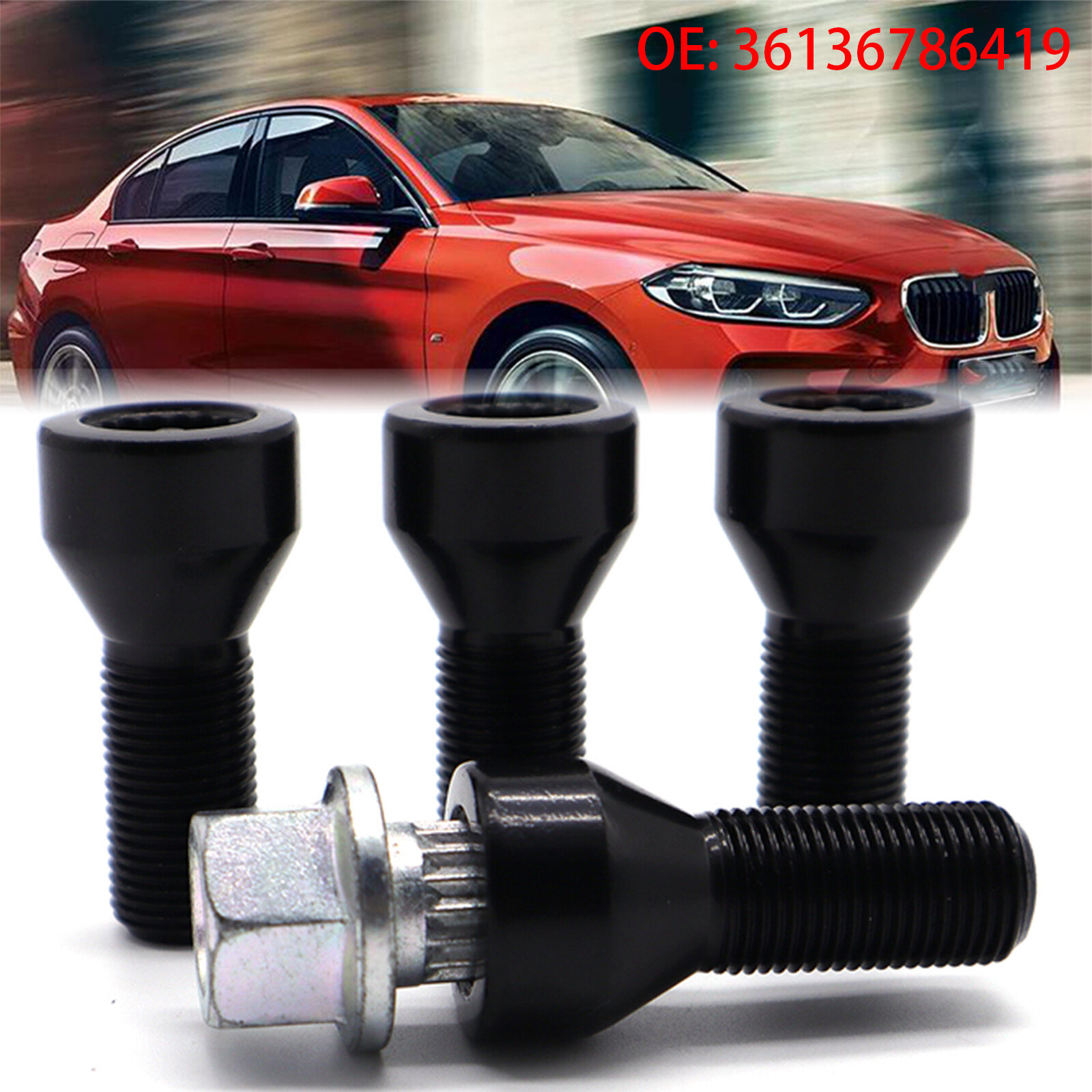 Wheel Lock Anti Theft Bolt Lug Set (4 Bolts +1 Key) For BMW #36136786419