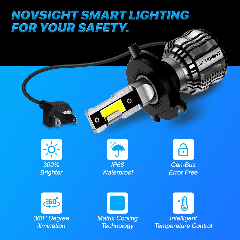 NOVSIGHT 9003 H4 LED Headlight Bulbs 60W 13000LM Hi/Lo Beam Super Bright White