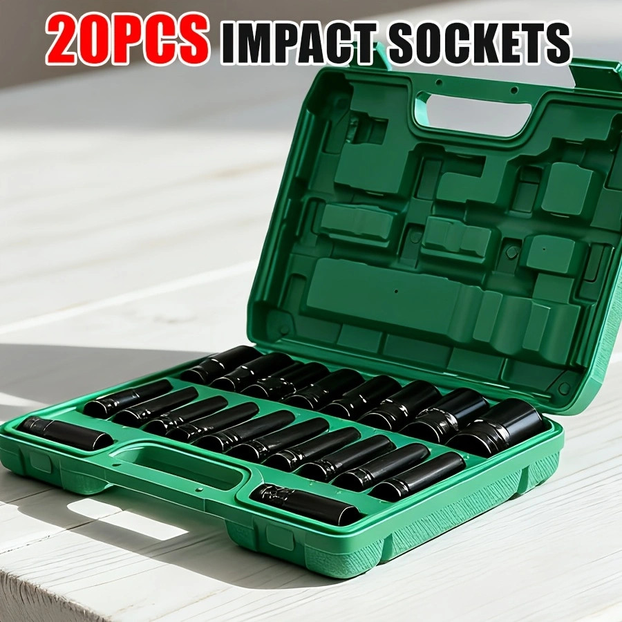 20-piece sleeve kit, 1/2-inch deep impact sleeve set with toolbox, suitable for