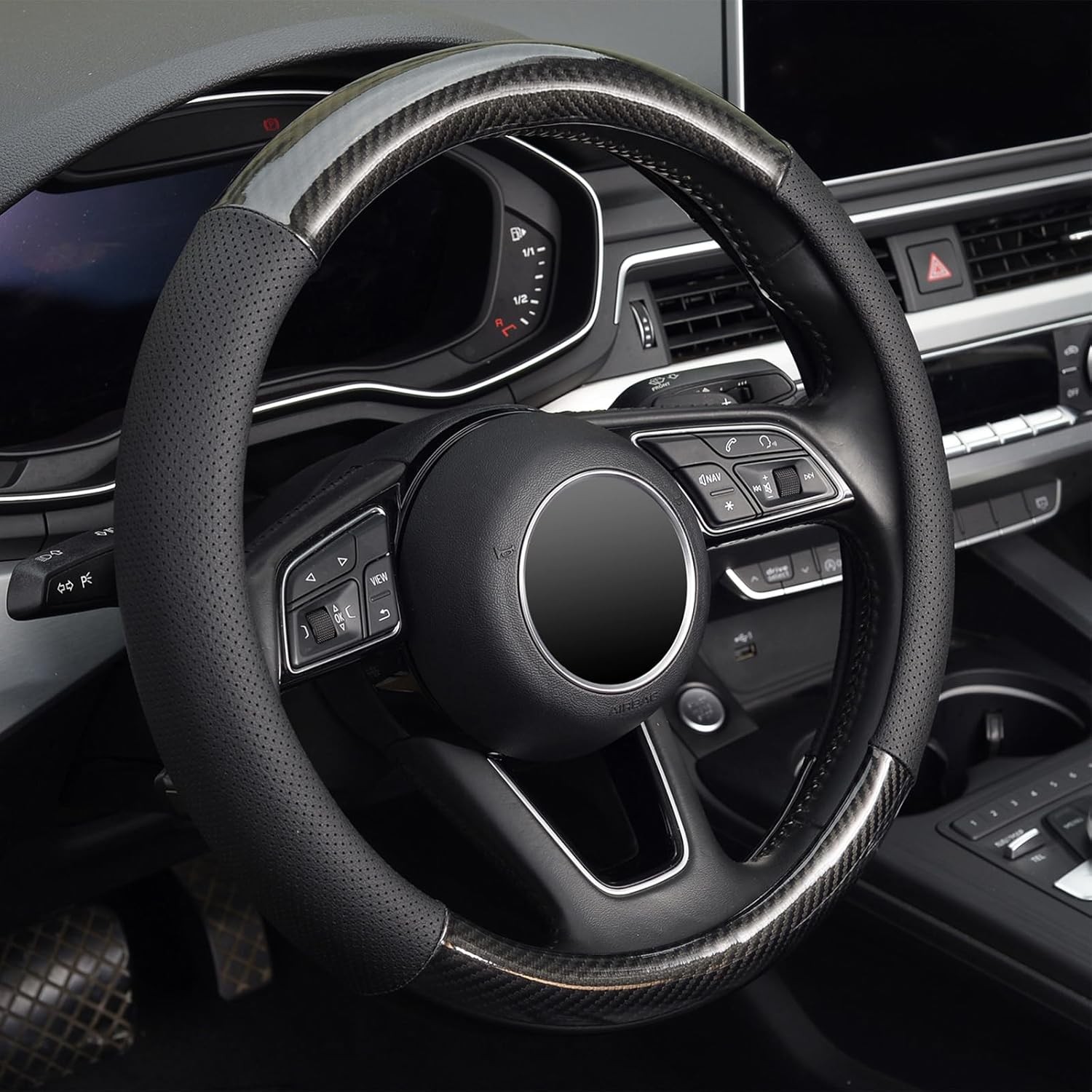 15 Inches Carbon Fiber Non-Slip Steering Wheel Protector Sleeve Wear-Resistant