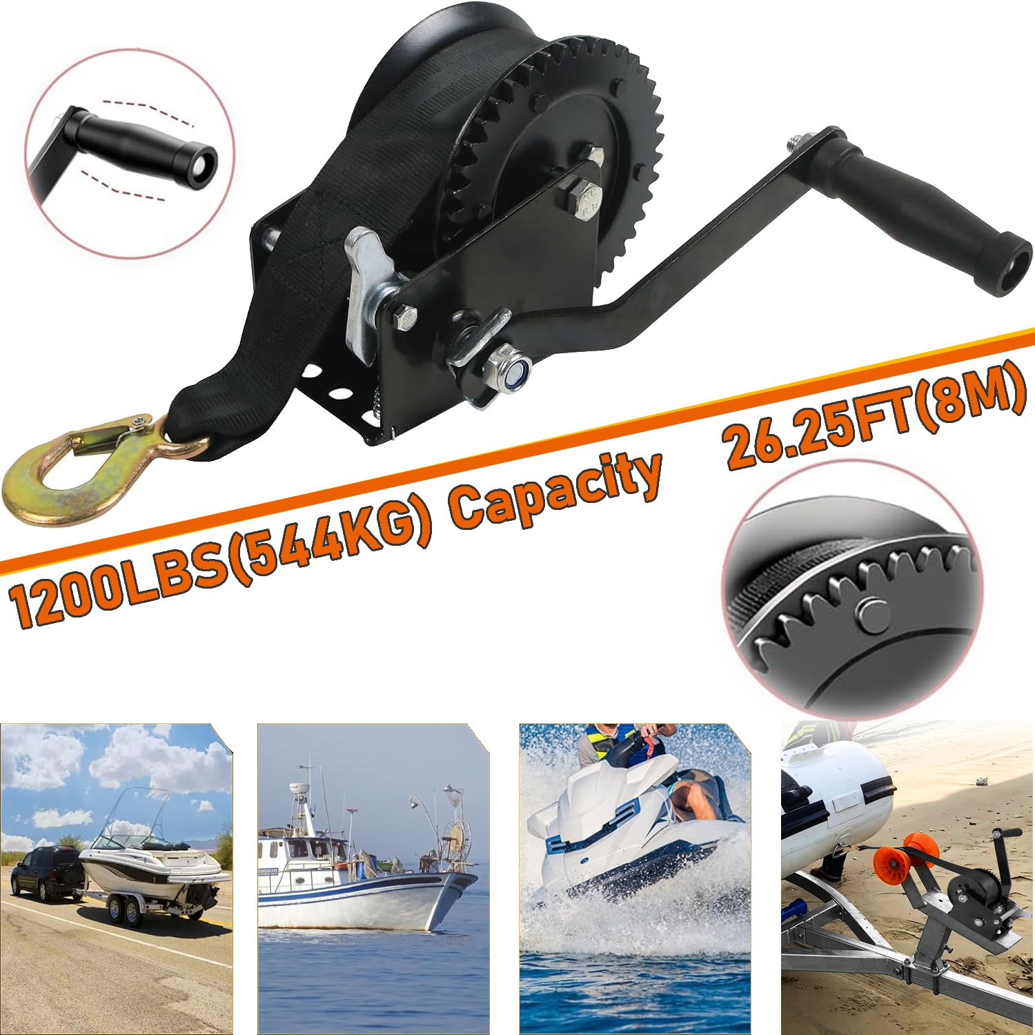 26.25FT Boat Trailer Winch 1200 Lbs Hand Crank Winch Heavy Duty ATV Boat Winches