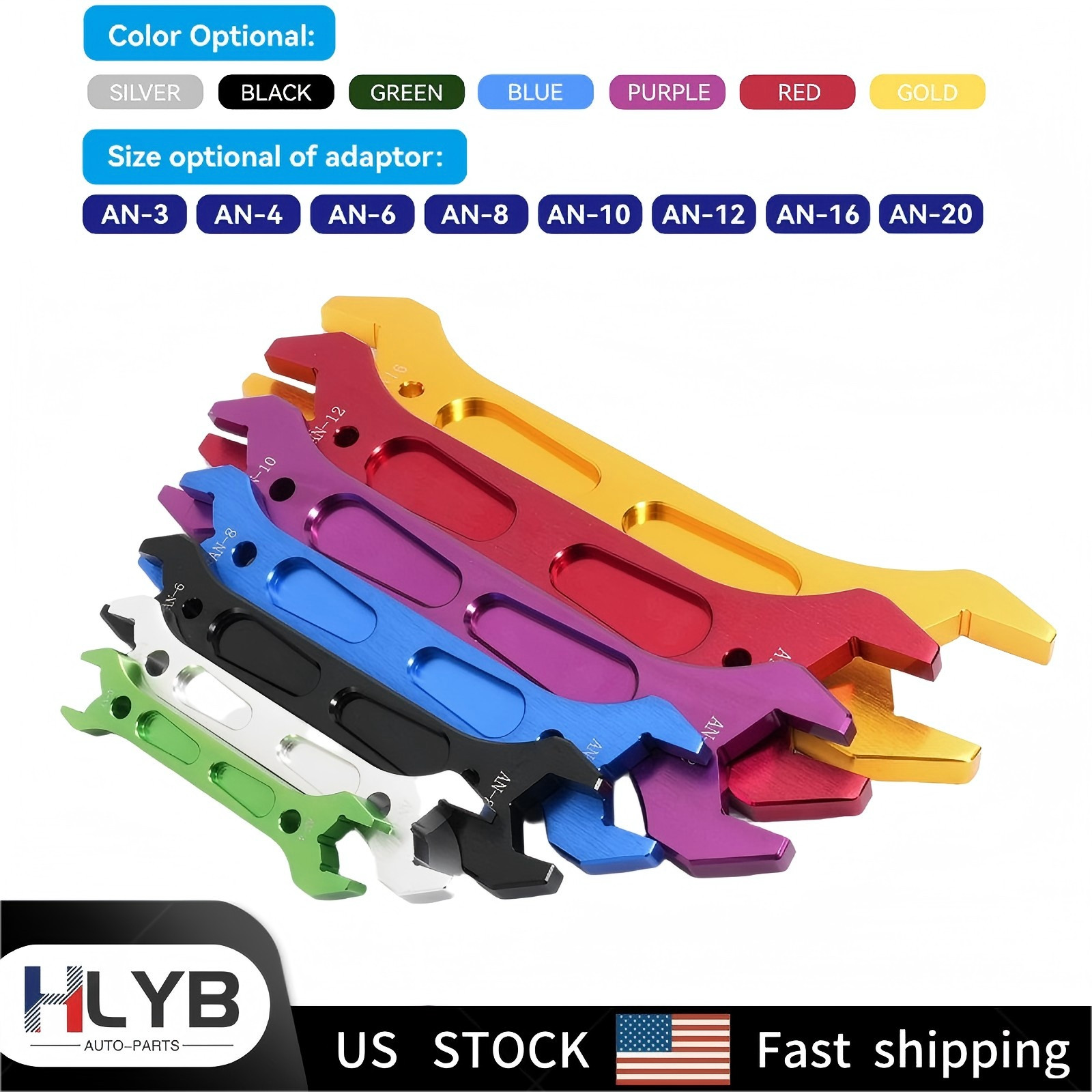 Anodized Aluminum 7 PCS Double Hose Ended AN Wrench Spanner Tool Set AN3 to AN20