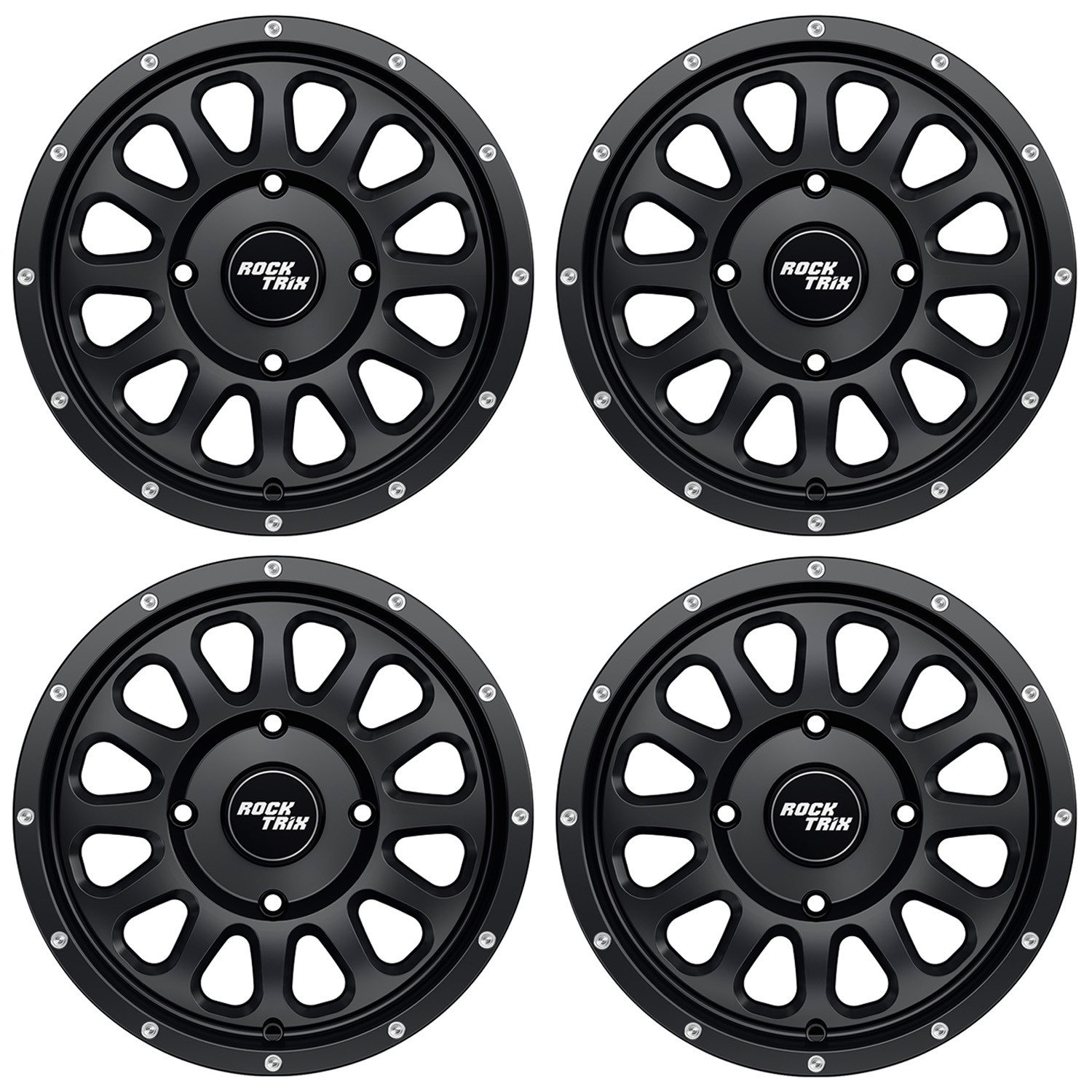 4pc 14″ RT111 RockTrix Wheels ATV UTV SxS, 14×7, 5+2, 4×156 4/156, Matte Black