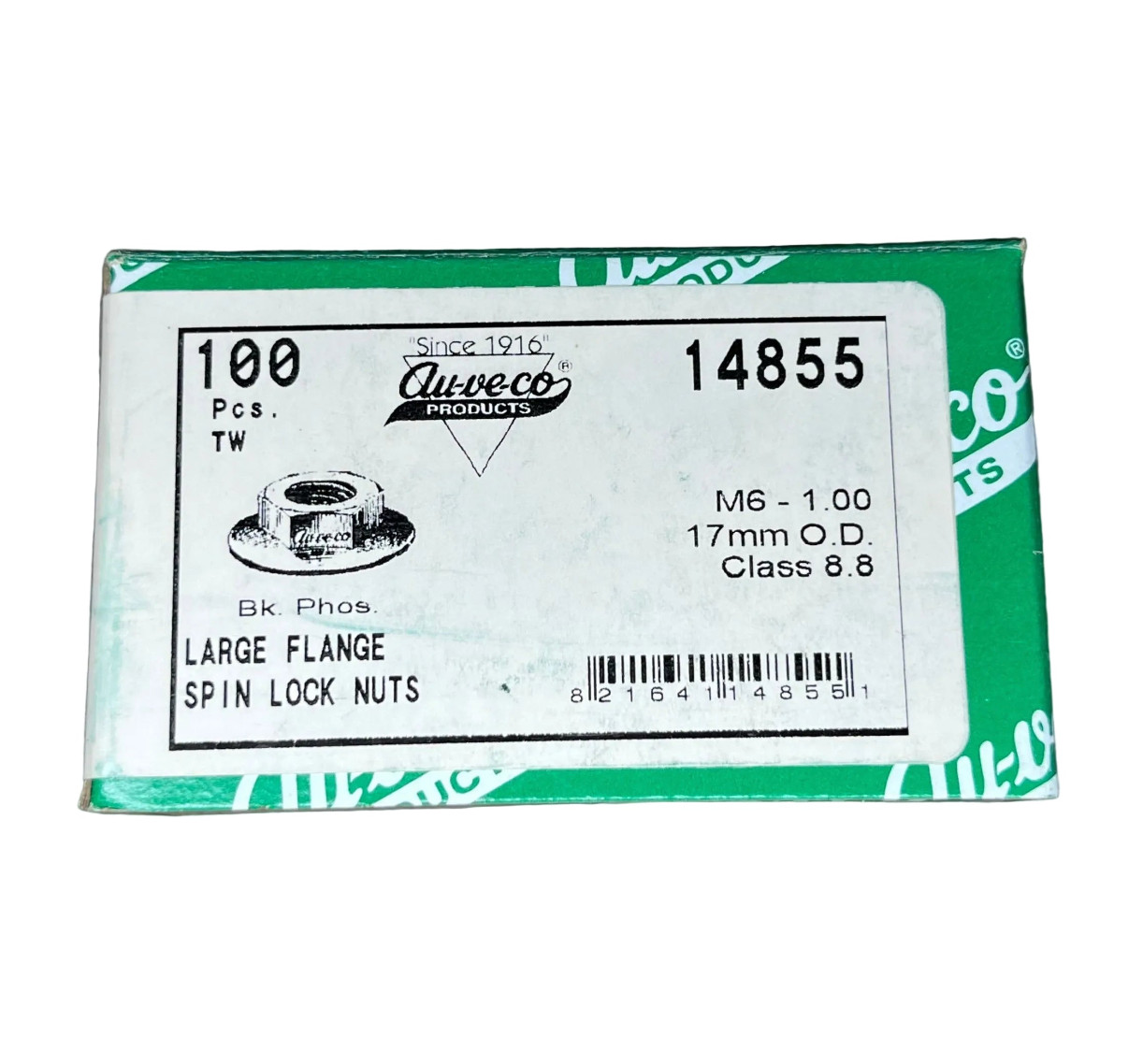 100 Large Flange Spin Lock Nuts w/ Serrations Auveco 14855 General Purpose