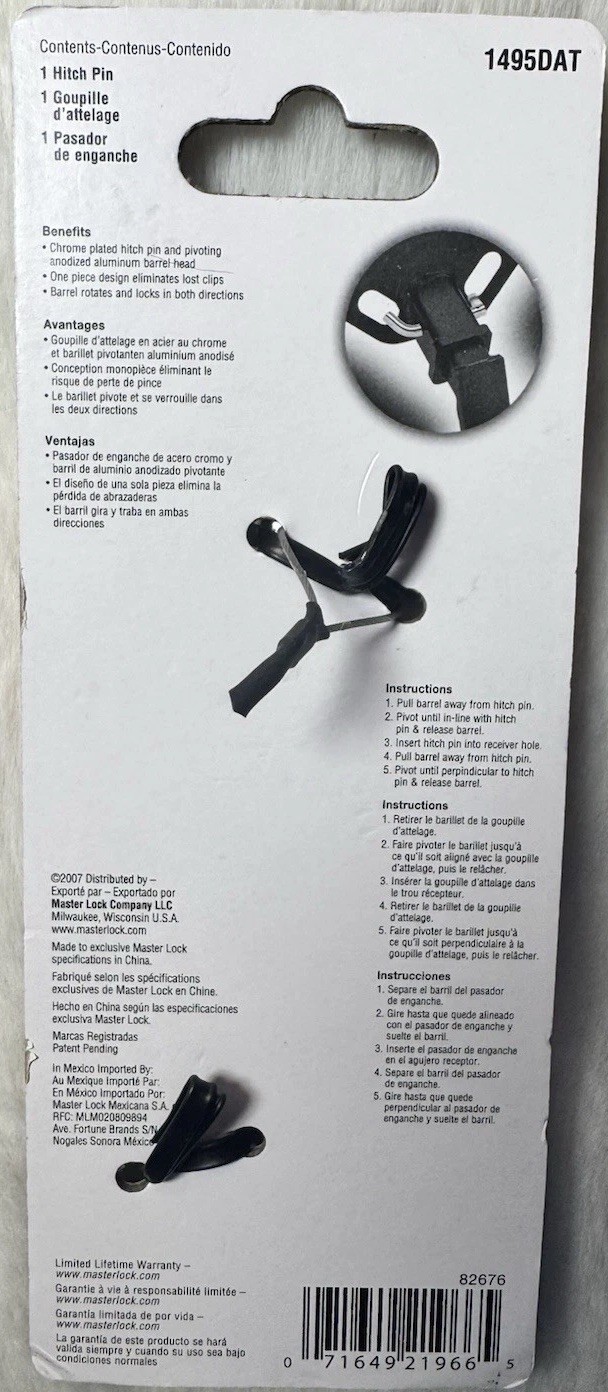 Master Lock Chrome Plated Pivot-Lock Hitch Pin 5/8″ 1495DAT New