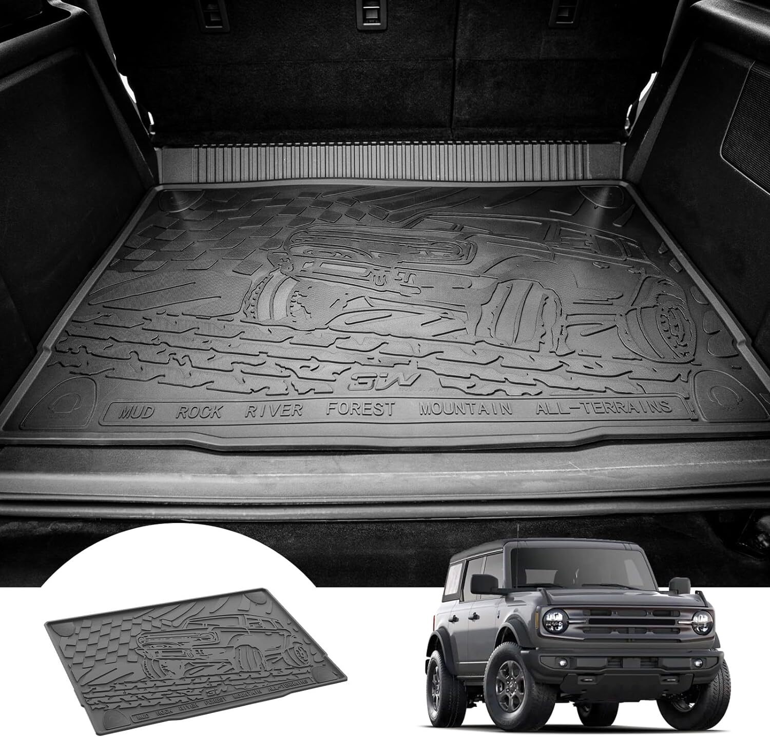 3W Car Floor Mats For Ford Bronco 4 Door 2021-2024 TPE Floor Liner Fit Bronco