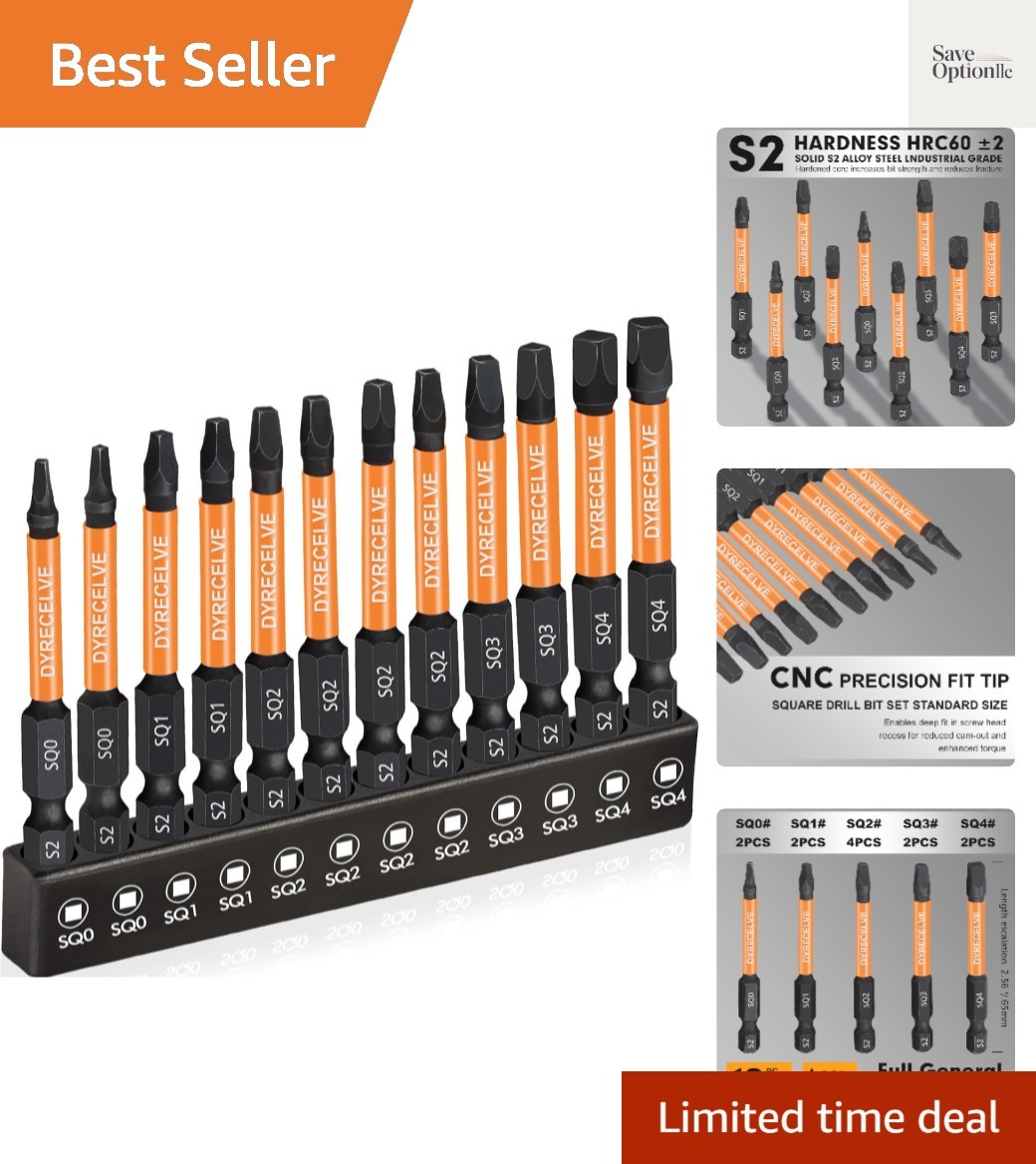 Durable Square Drive Bit Set – 12-Piece Magnetic Hex Shank Tools for All Needs