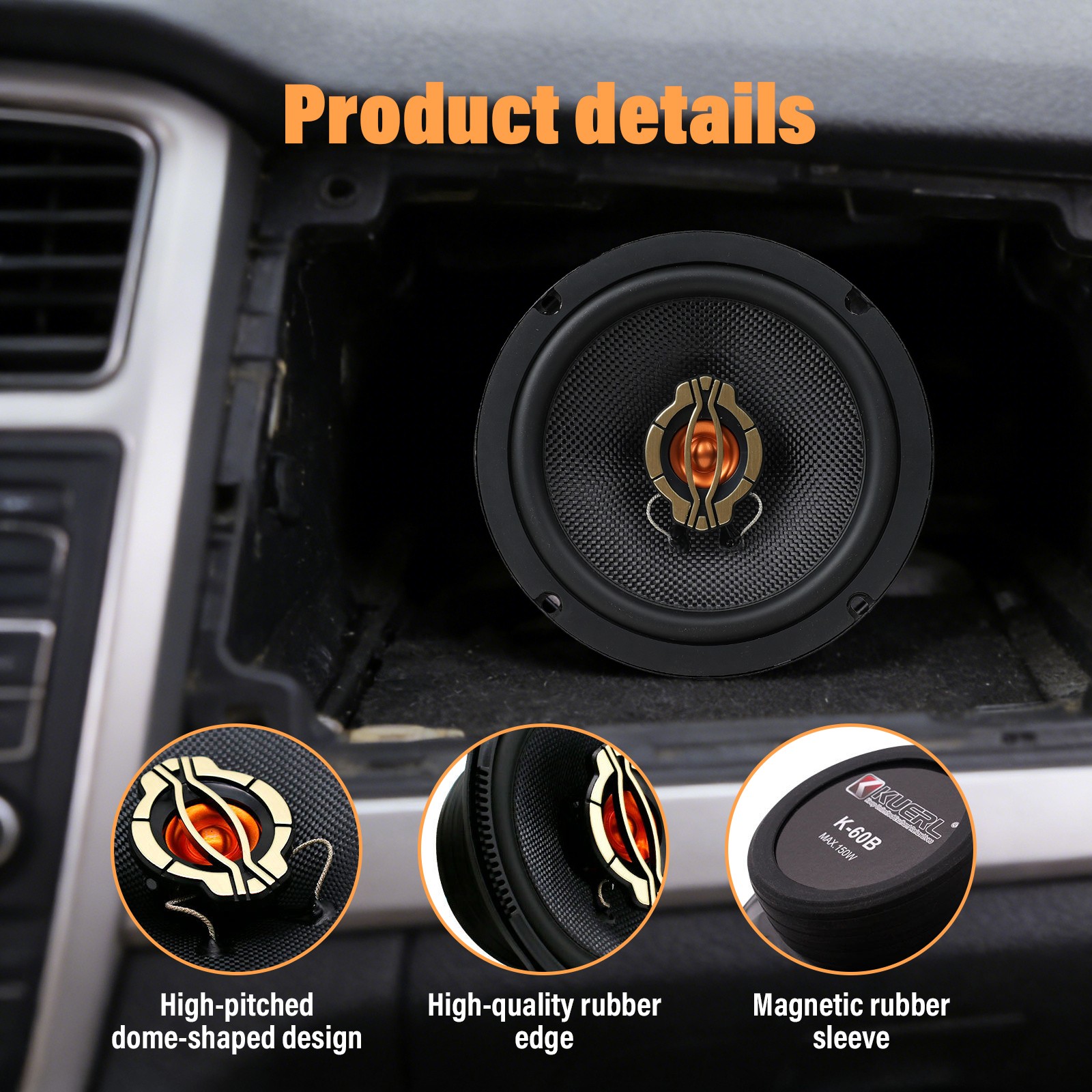 1Pair 6.5” 150W Car Audio Coaxial Speakers 2 Way HIFI Stereo Tweeter 4Ω Premium
