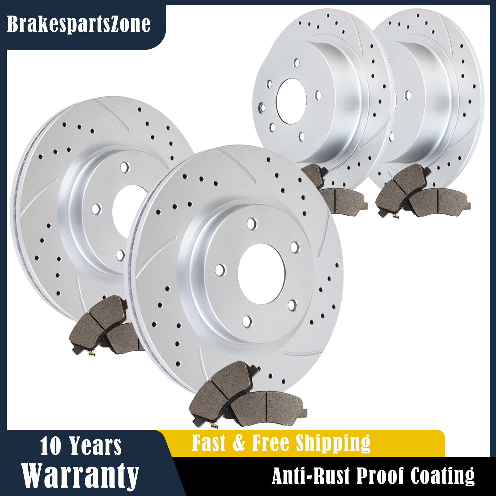Fit for Nissan Altima 2014-2019 Front Rear Slotted Brake Rotors Pads Kit Brakes