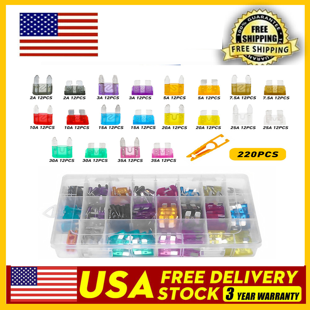Mini Car Fuse Assortment Assorted Kit Blade Auto Set 220pcs Truck Automotive USA