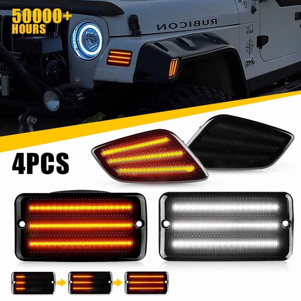 For Jeep Wrangler TJ 1997-2006 Smoked Bumper Signal Fender Side Marker Light 4PC