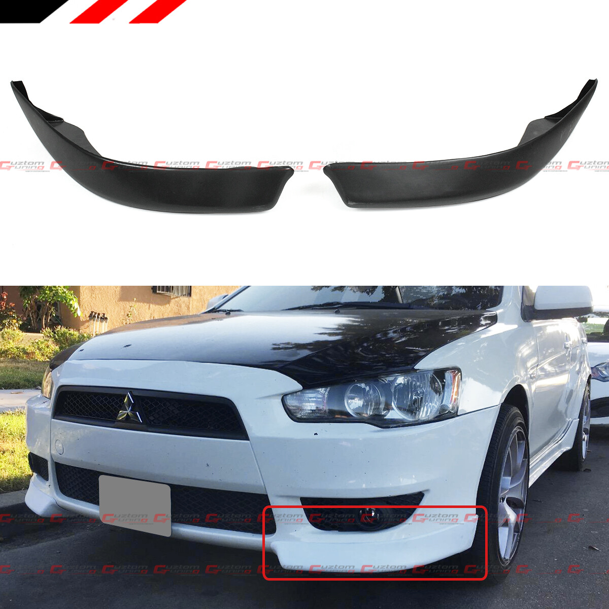 FOR 2008-15 MITSUBISHI LANCER JDM 2PC STYLE FRONT BUMPER LIP SIDE SPLITTERS CAP
