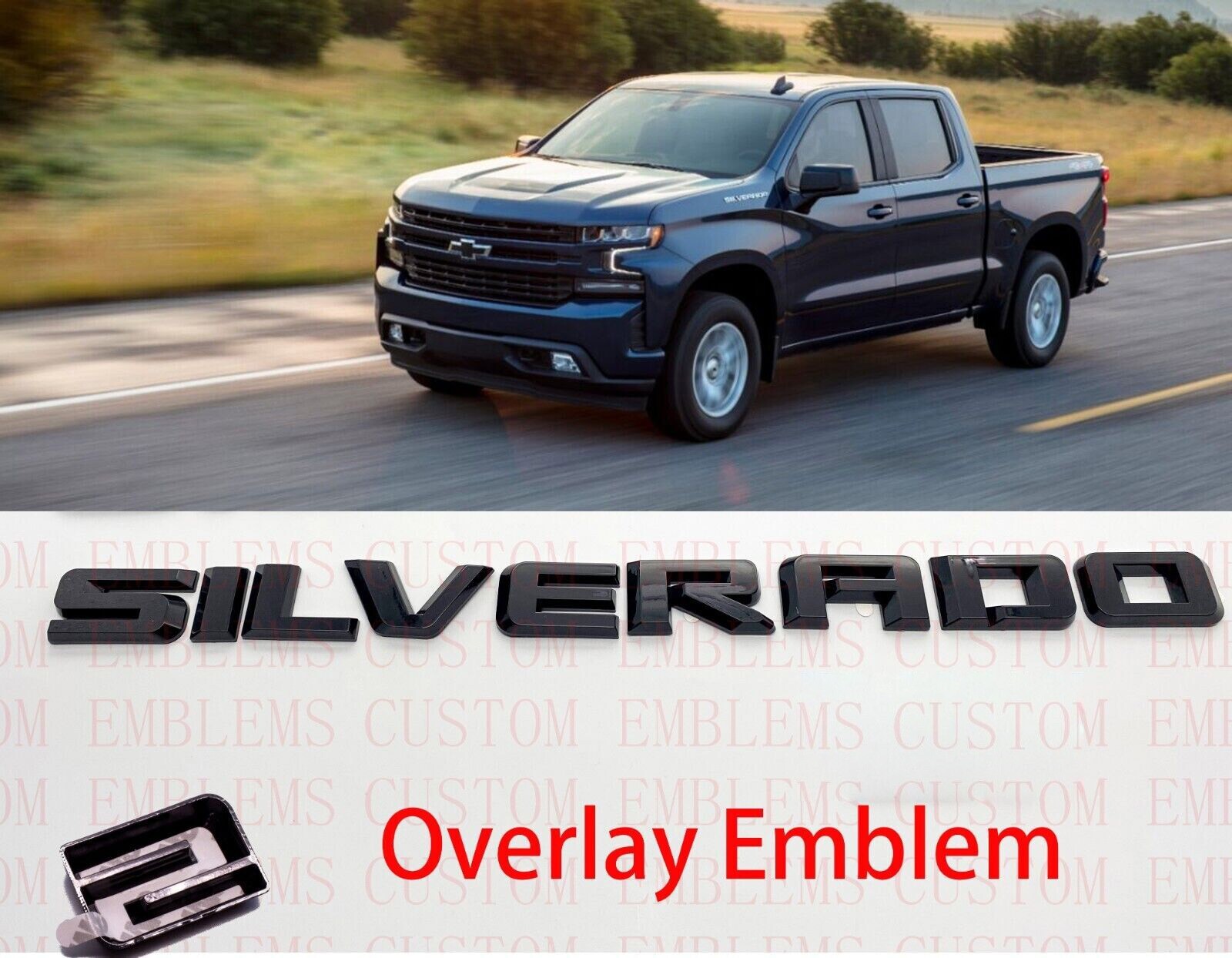 Fit 2019-2022 Gloss Black Silverado LT Emblem Nameplate Badge Kit Overlay